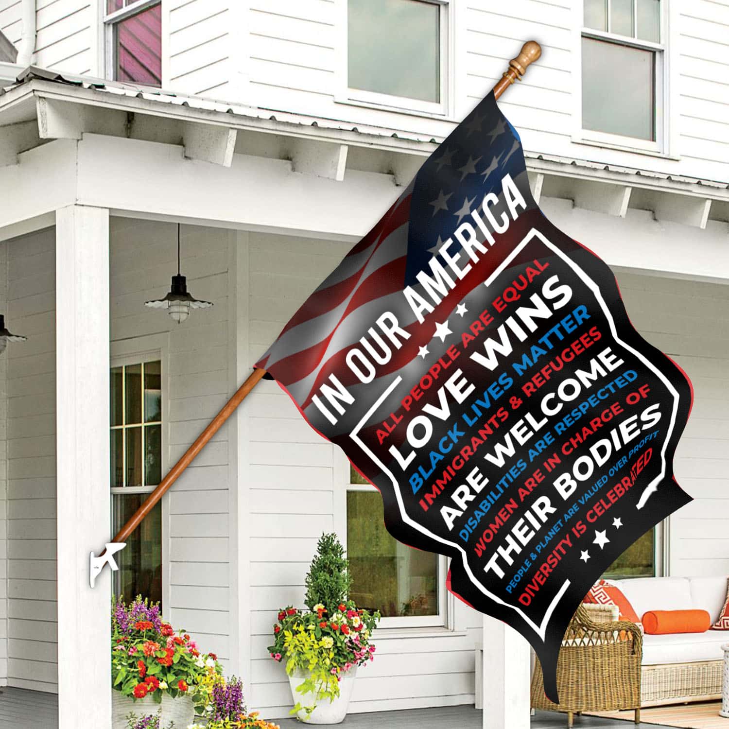 In Our America Flag - Progressive Equality & Justice Message Banner-W150725-02-mk3