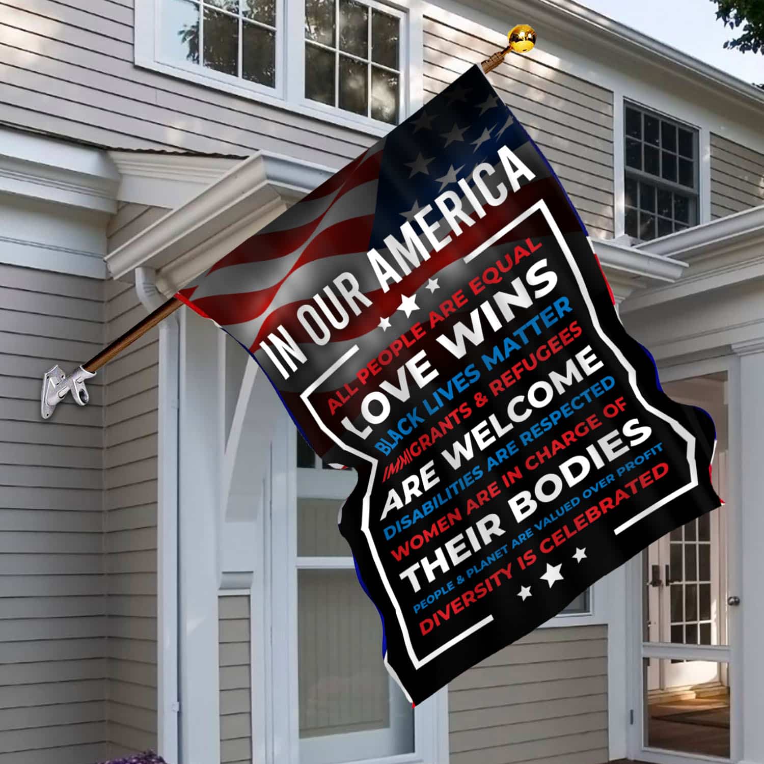 In Our America Flag - Progressive Equality & Justice Message Banner-W150725-02-mk7