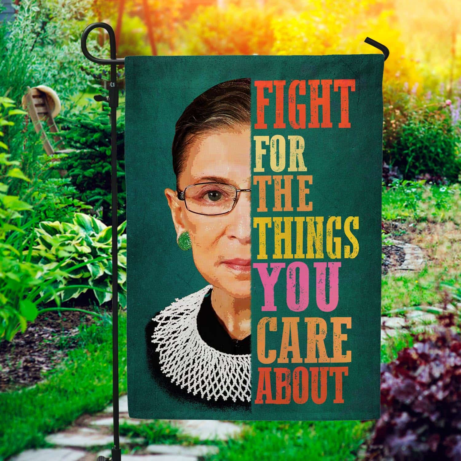 Inspirational Quote Flag - 'Fight for the Things You Care About' with Iconic Feminist Imagery-mk-1