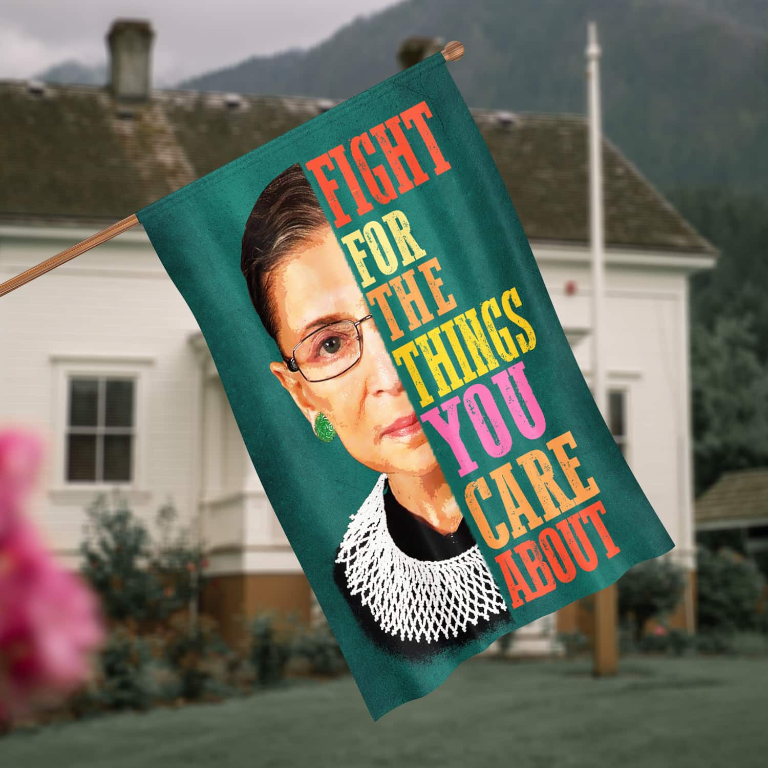 Inspirational Quote Flag - 'Fight for the Things You Care About' with Iconic Feminist Imagery-mk-4