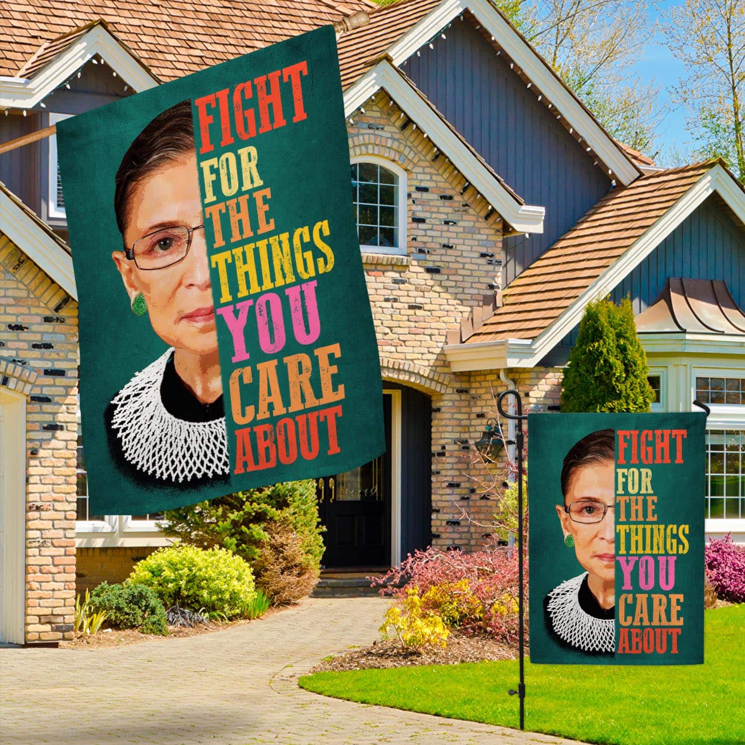 Inspirational Quote Flag - 'Fight for the Things You Care About' with Iconic Feminist Imagery-mk-5