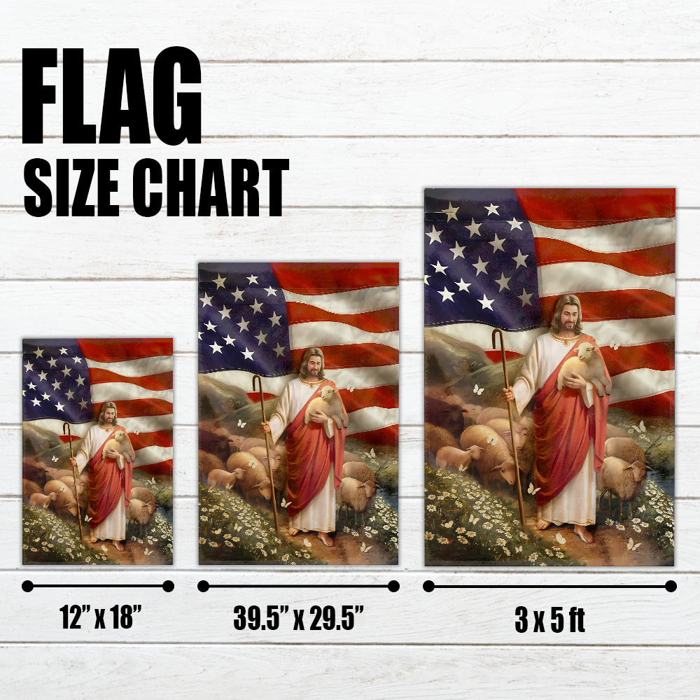 Jesus Flag - American Flag with Jesus the Shepherd, Lamb, and Sheep, Inspirational Religious Flag Design-W070725-4-mk4