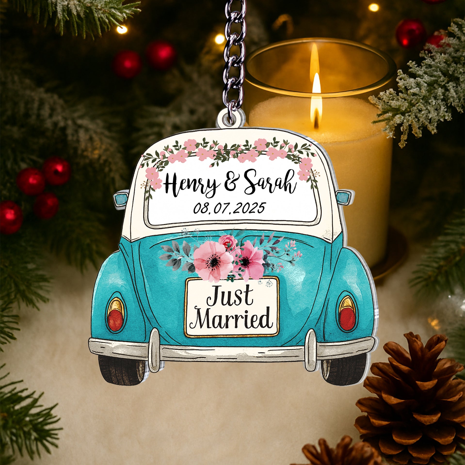 Just Married - Personalized Photo Sliding Reveal Acrylic Keychain -P2510-0902-mk2