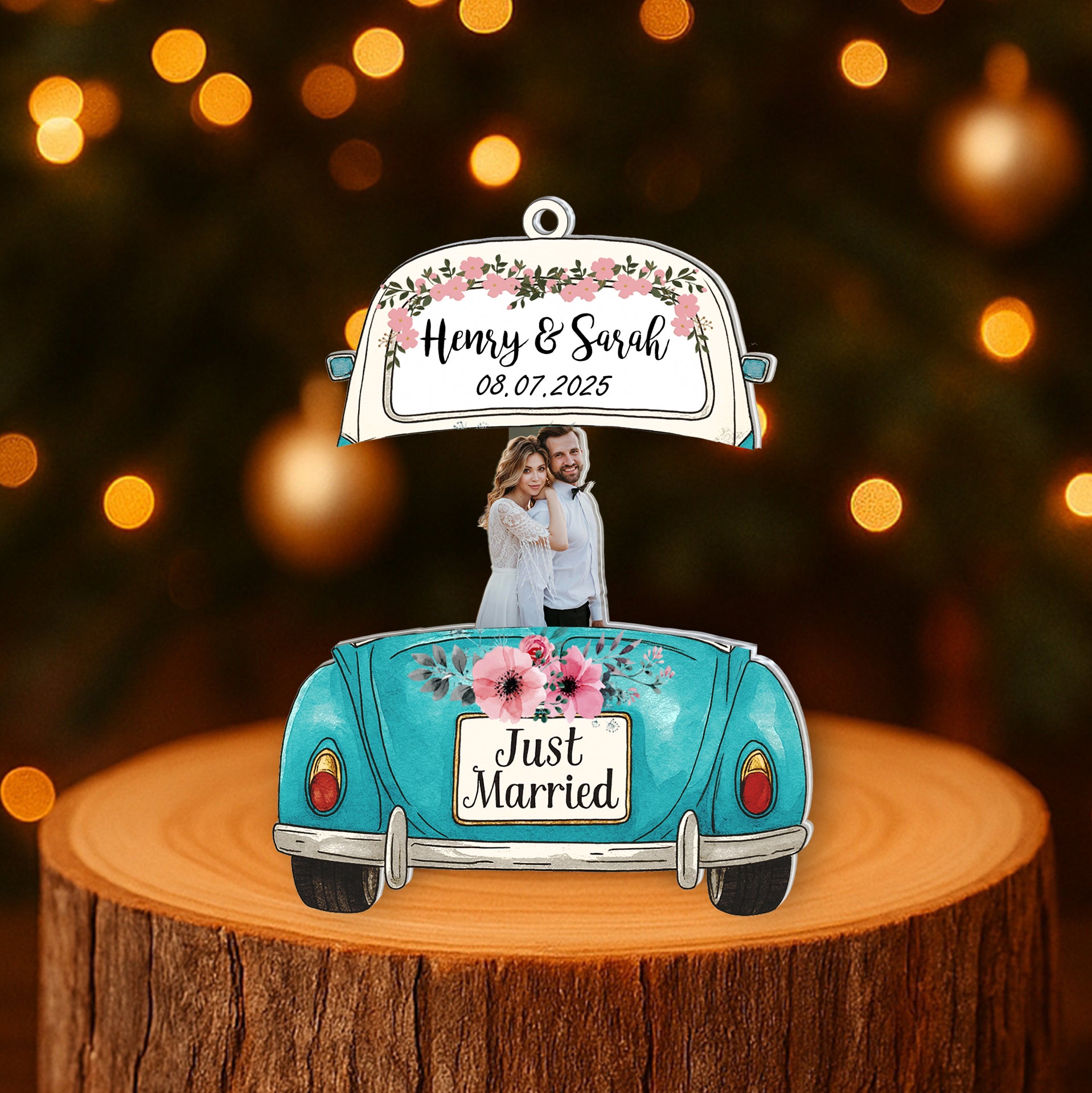 Just Married - Personalized Photo Sliding Reveal Acrylic Keychain -P2510-0902-mk3