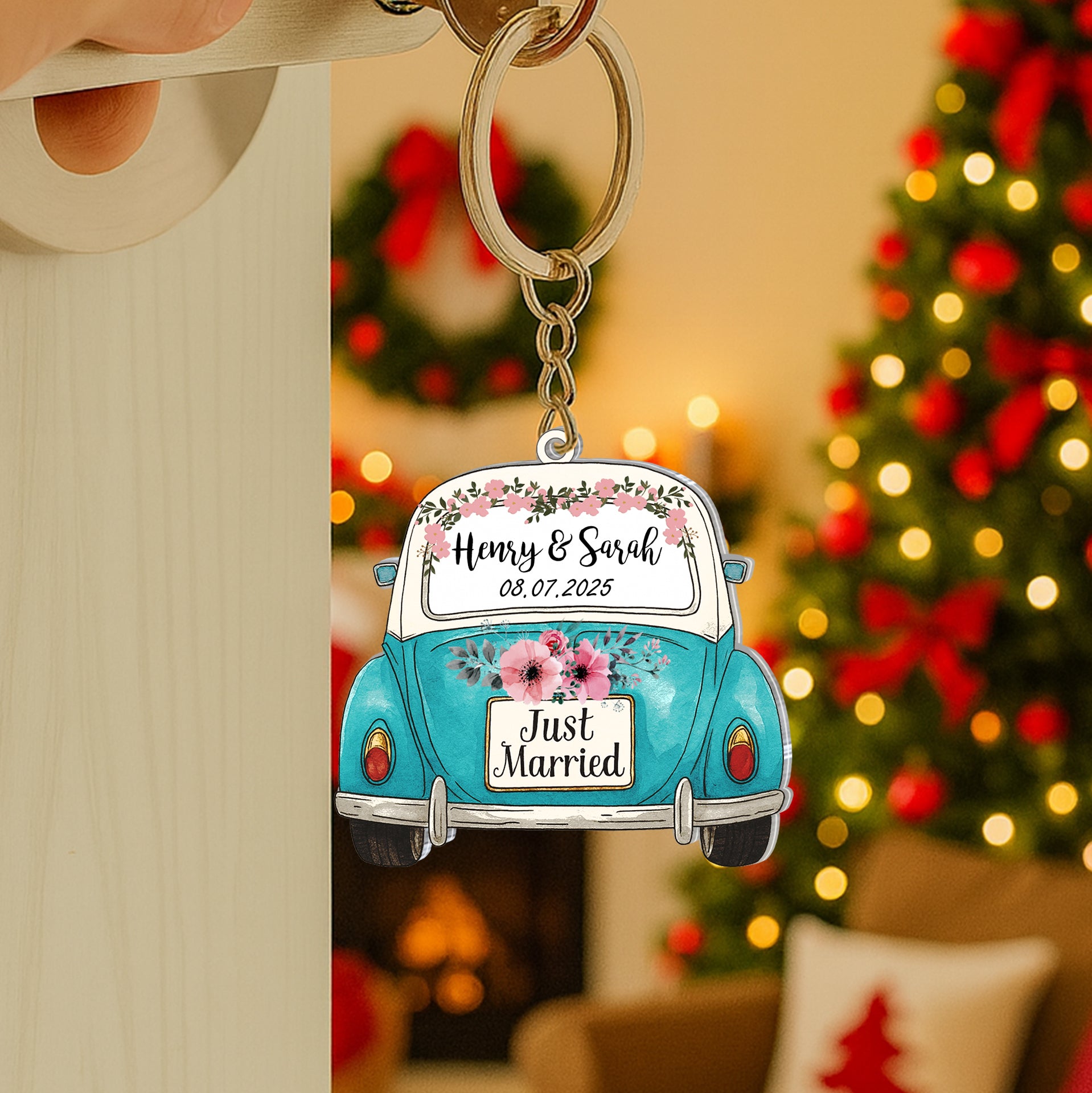 Just Married - Personalized Photo Sliding Reveal Acrylic Keychain -P2510-0902-mk4