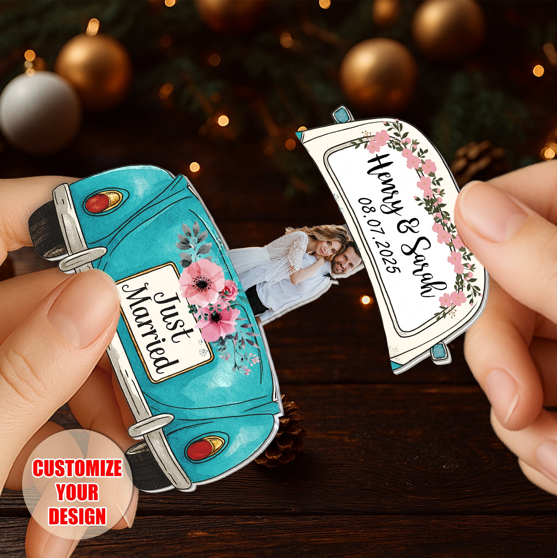 Just Married - Personalized Photo Sliding Reveal Acrylic Keychain -P2510-0902-mk6