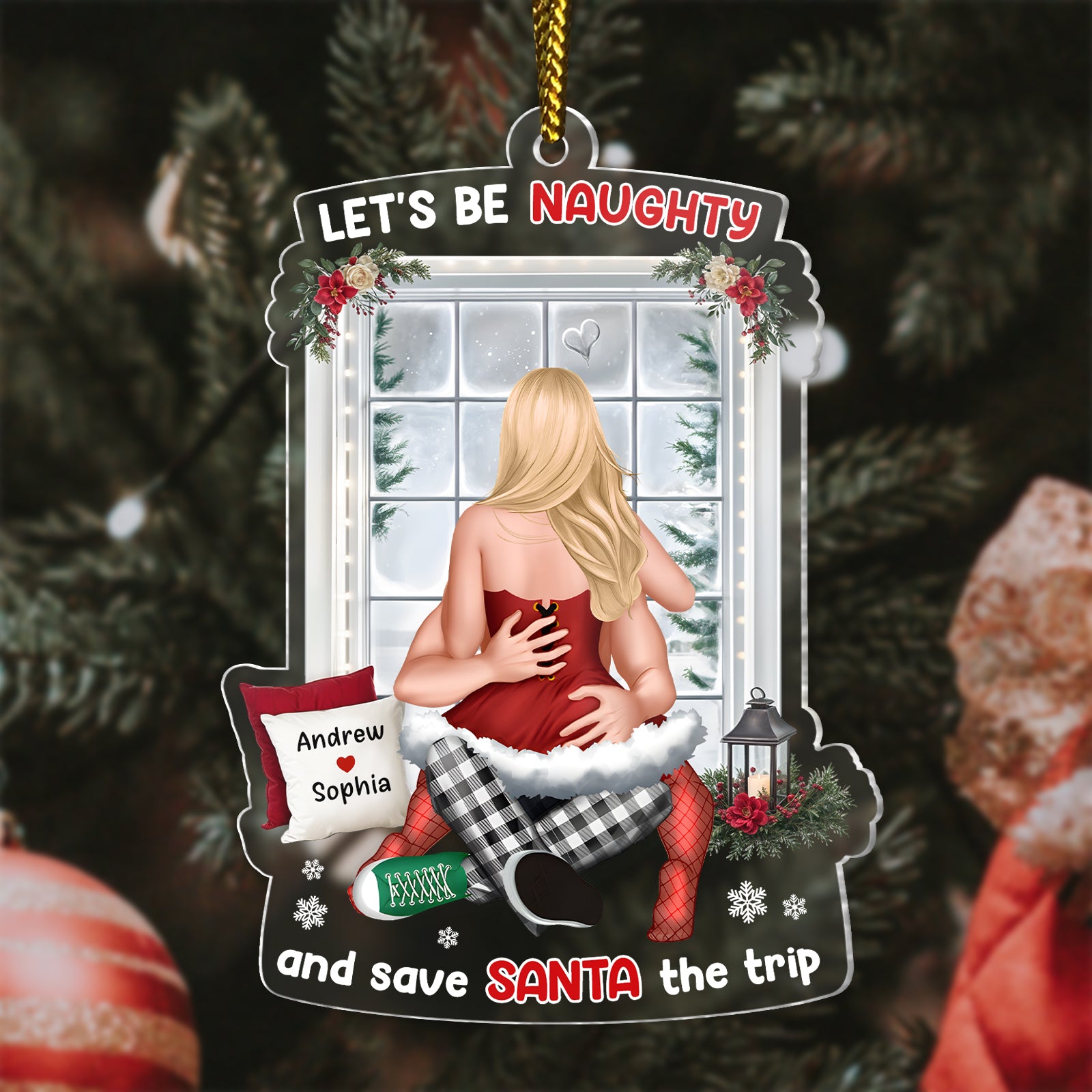 Let’s Be Naughty - Personalized Funny Acrylic Ornament for Couples-mk4
