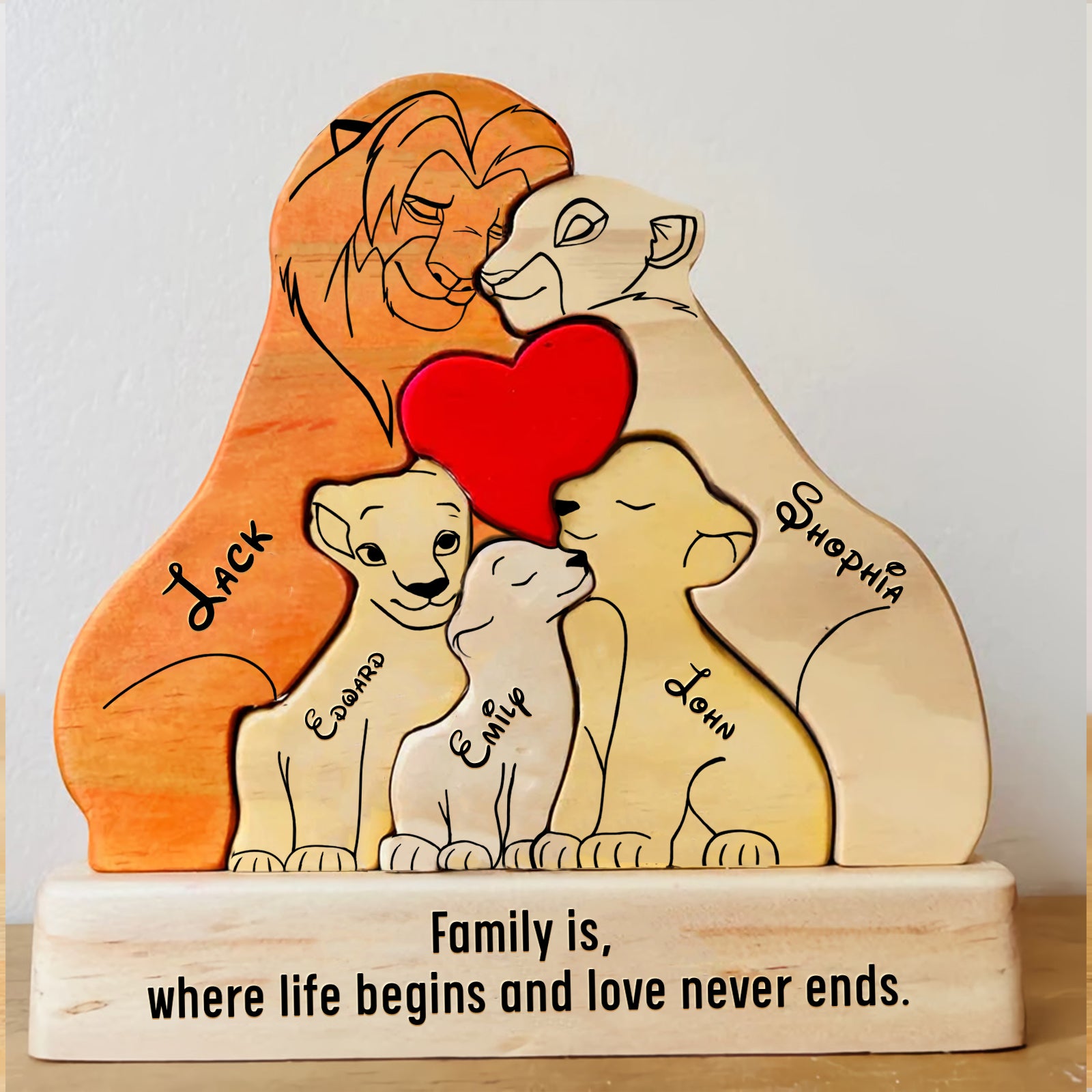 Lion Family Puzzle with Custom Names - Personalized Wooden Gift for Family-CVK220725P02 -mk-1
