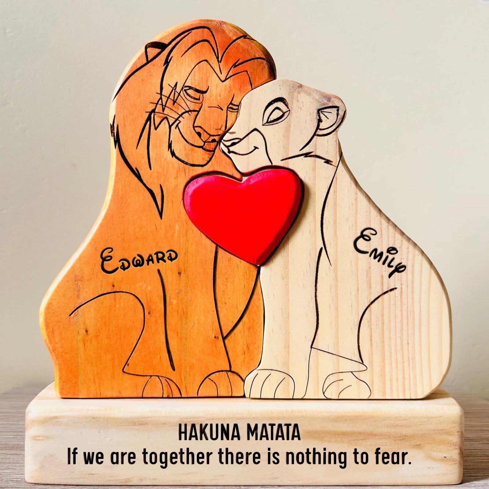 Lion Family Puzzle with Custom Names - Personalized Wooden Gift for Family
