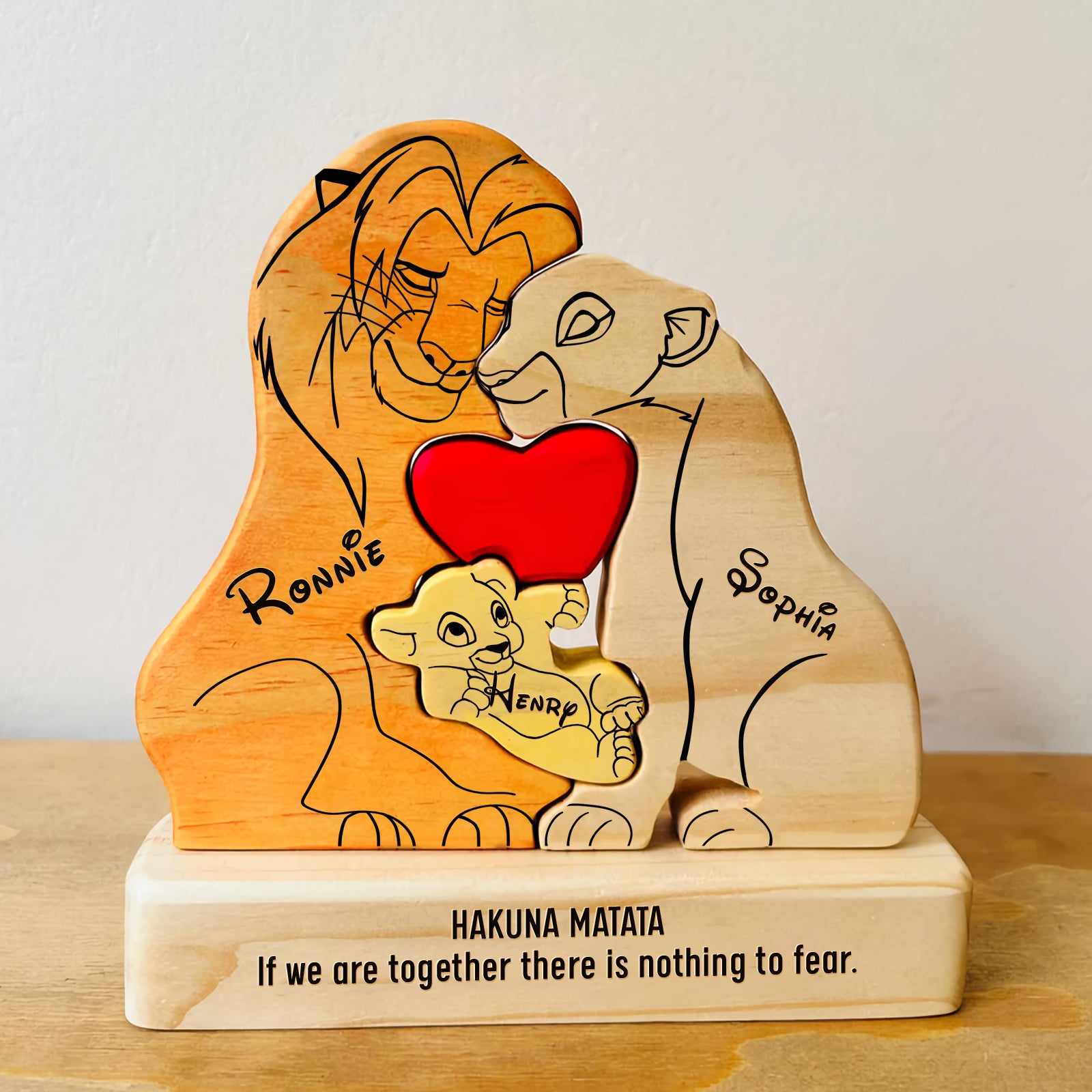 Lion Family Puzzle with Custom Names - Personalized Wooden Gift for Family-CVK220725P02 -mk-5