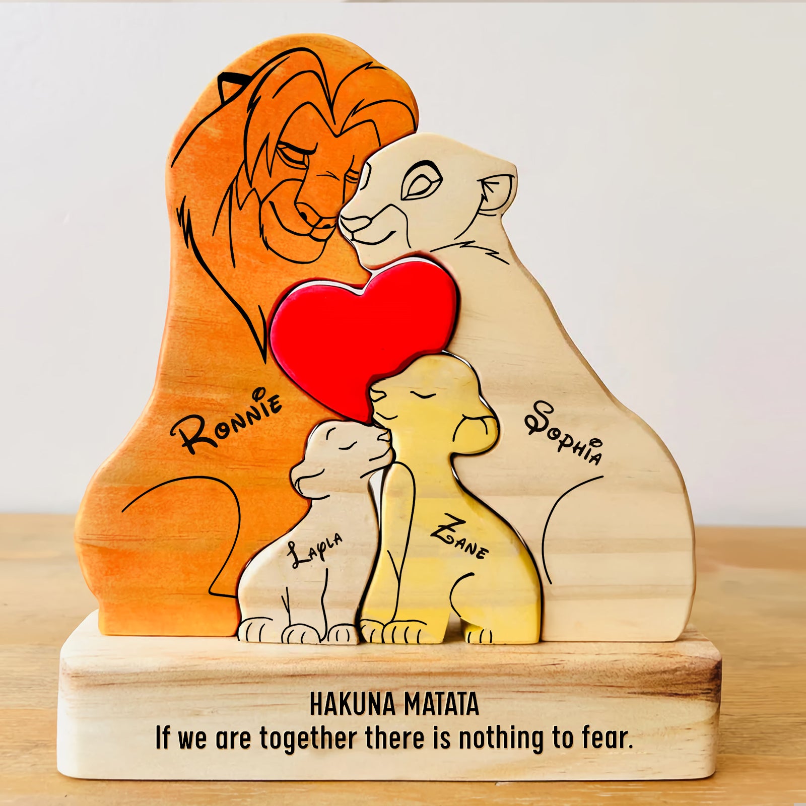 Lion Family Puzzle with Custom Names - Personalized Wooden Gift for Family-CVK220725P02 -mk-6