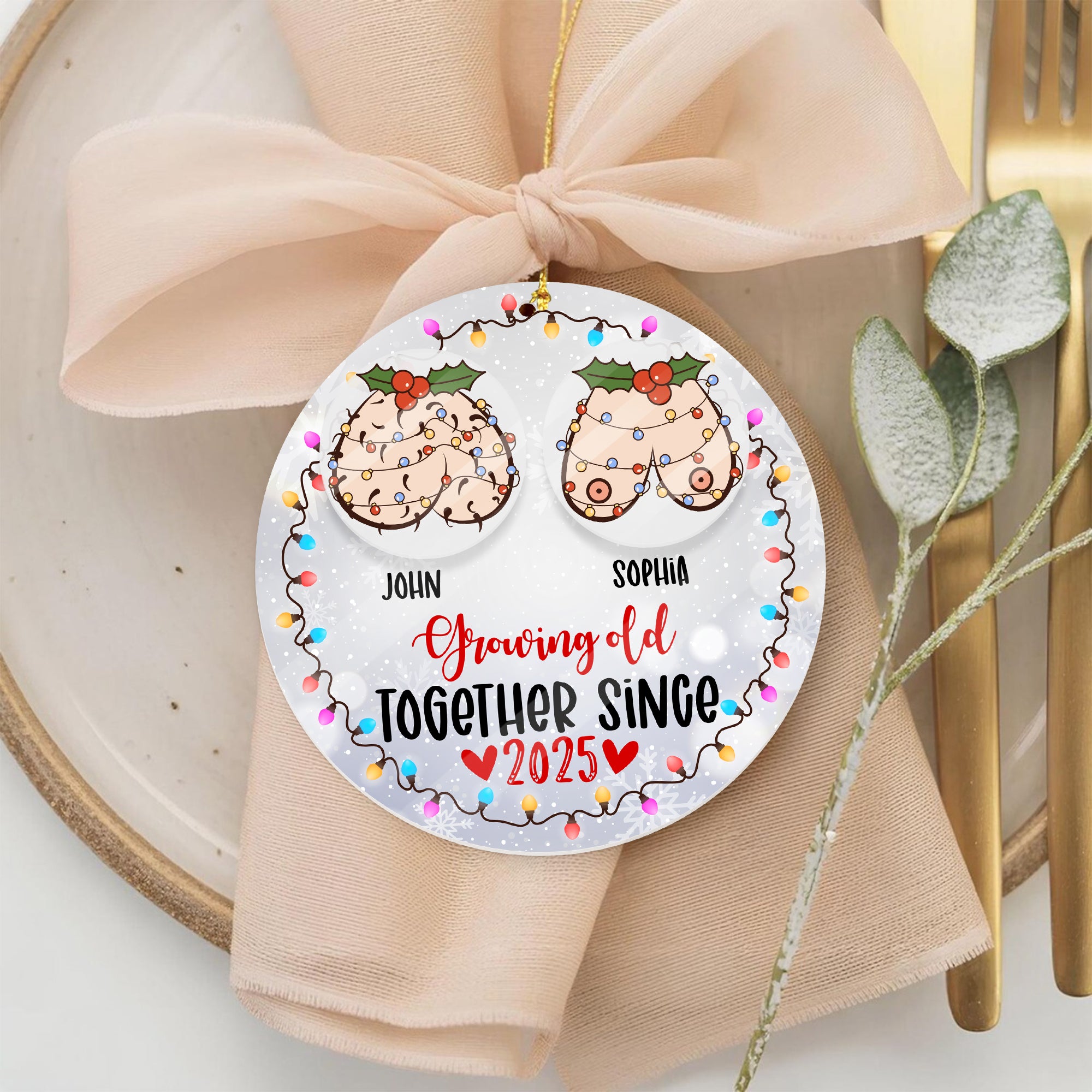 Growing Old Together - Personalized Rotating Wooden Ornament for Lovers