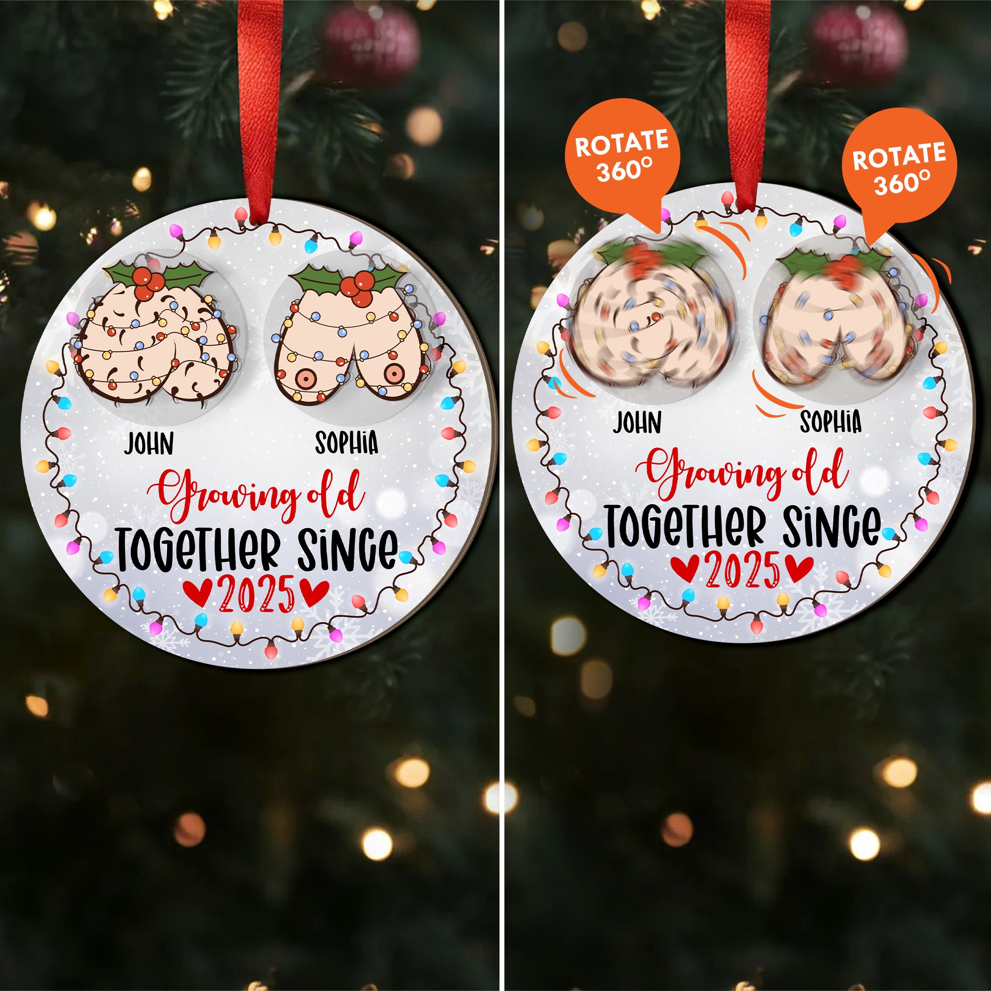 Growing Old Together - Personalized Rotating Wooden Ornament for Lovers
