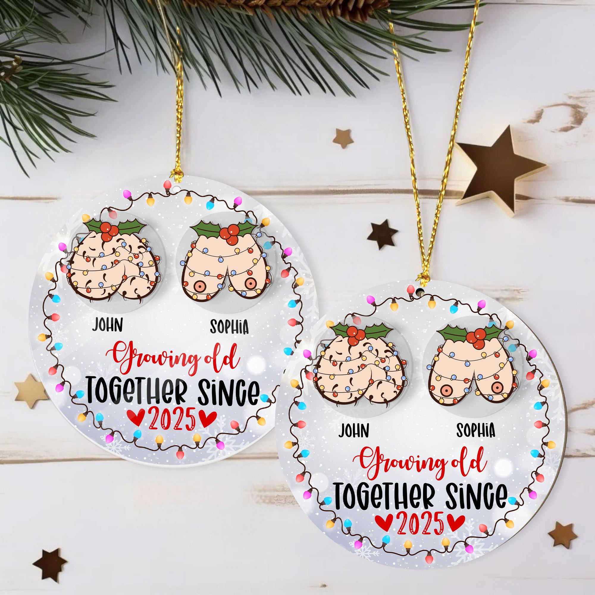 Growing Old Together - Personalized Rotating Wooden Ornament for Lovers