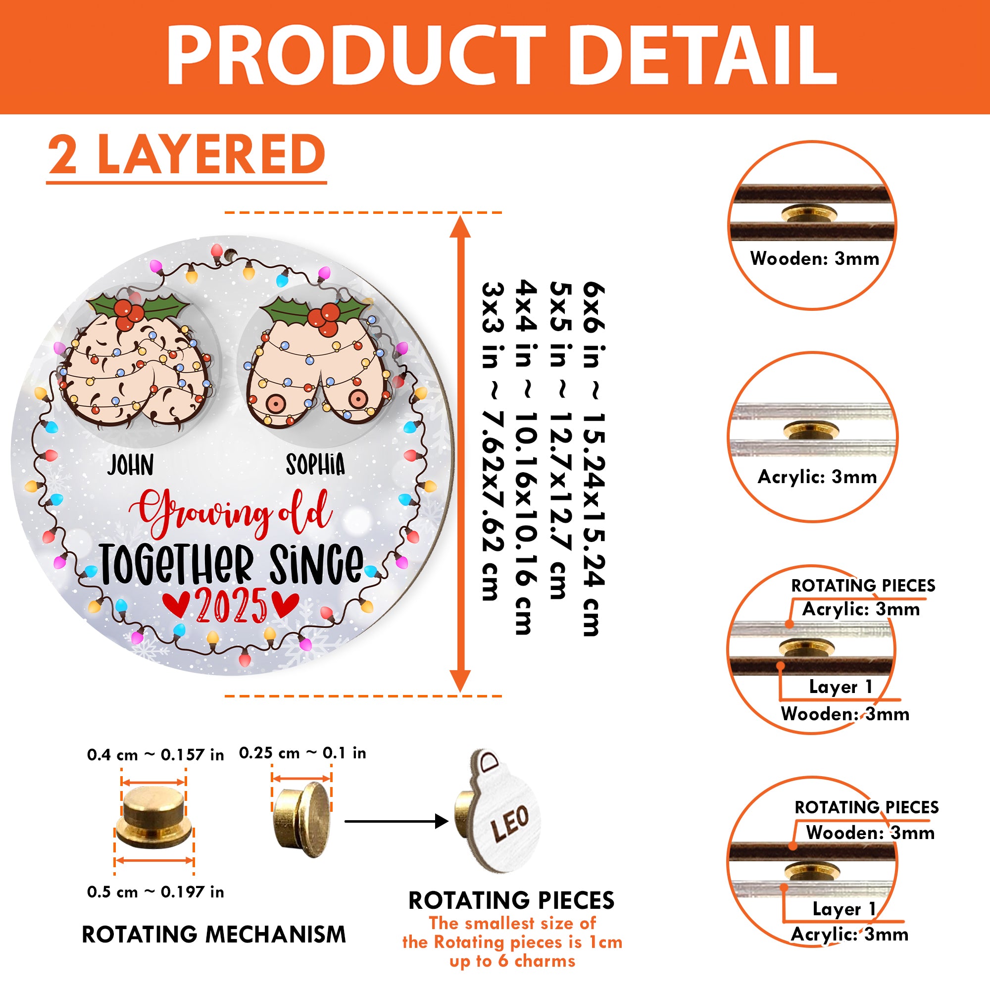 Growing Old Together - Personalized Rotating Wooden Ornament for Lovers