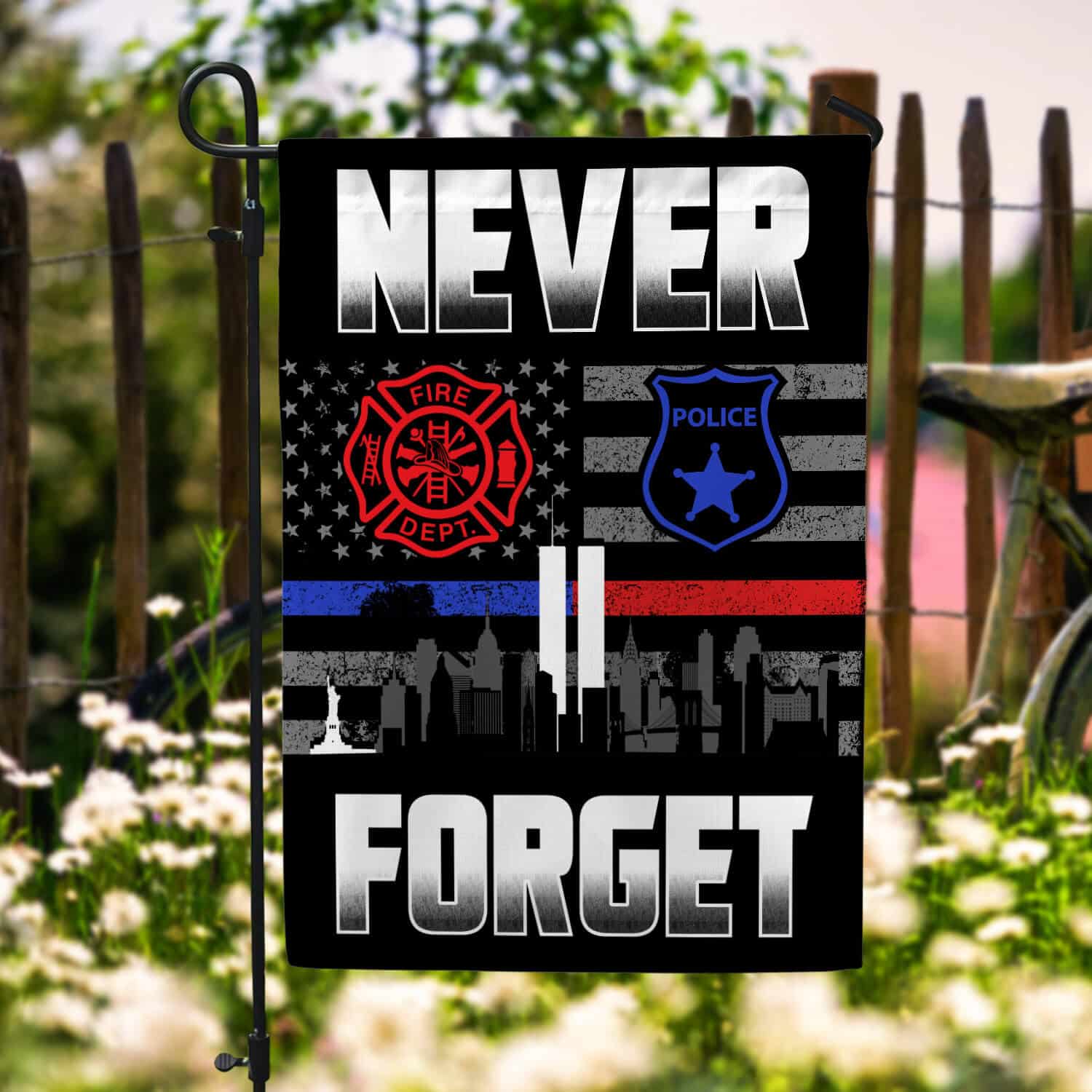 Patriot Day 9/11 Flag - Never Forget Firefighter & Law Enforcement Tribute Banner-140725-3-mk1
