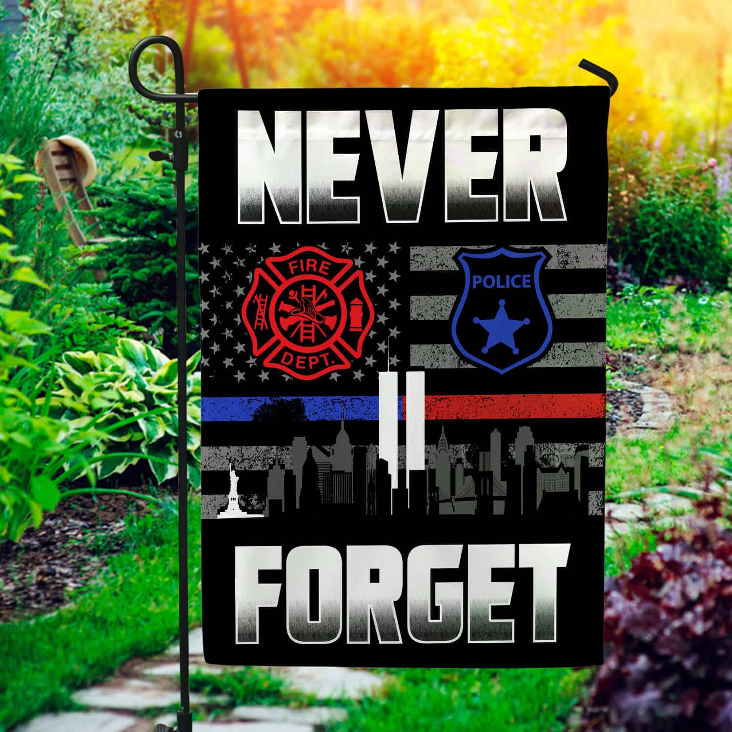 Patriot Day 9/11 Flag - Never Forget Firefighter & Law Enforcement Tribute Banner-140725-3-mk3