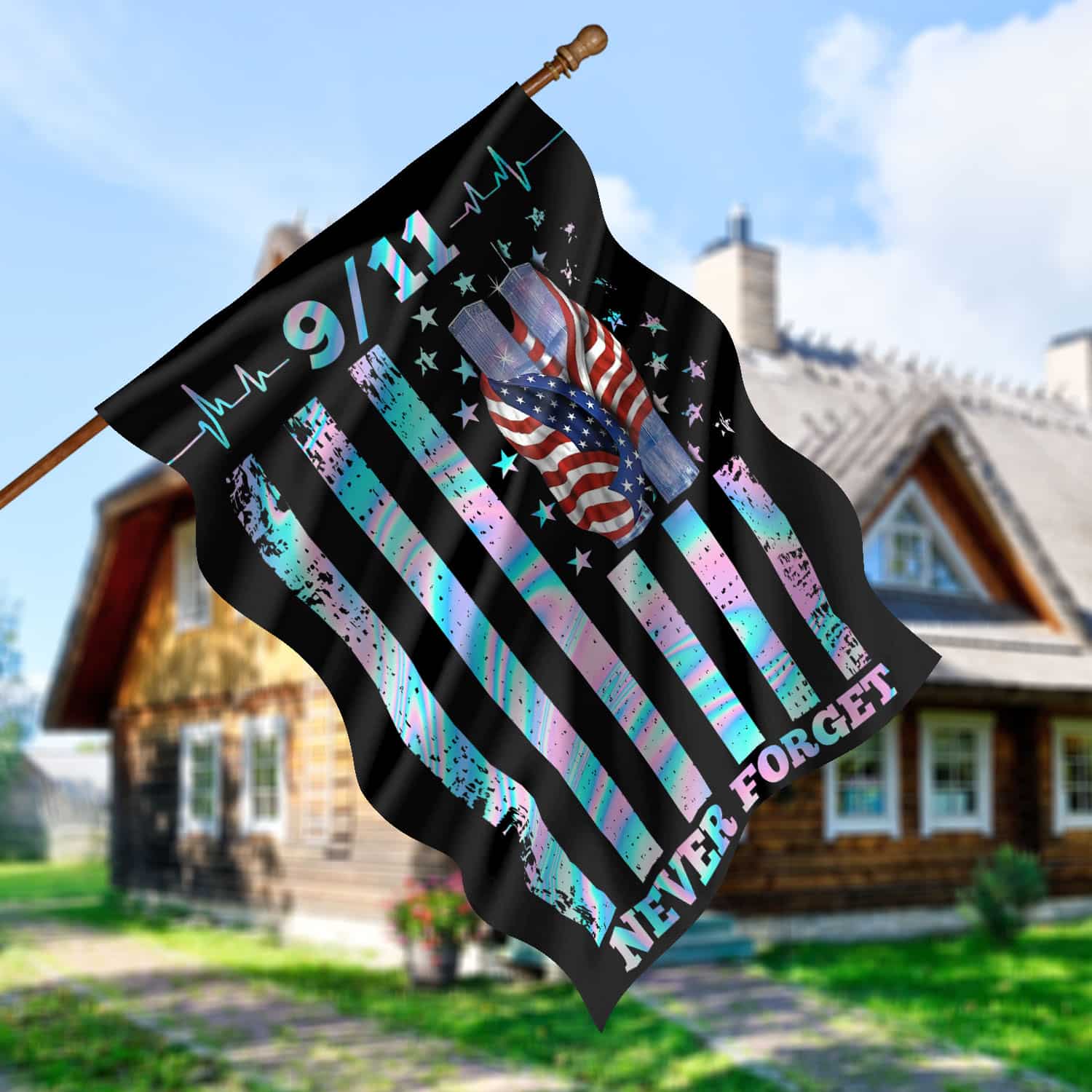 Patriot Day 9/11 Flag - Never Forget Twin Towers & American Flag Tribute-140725-6-mk7