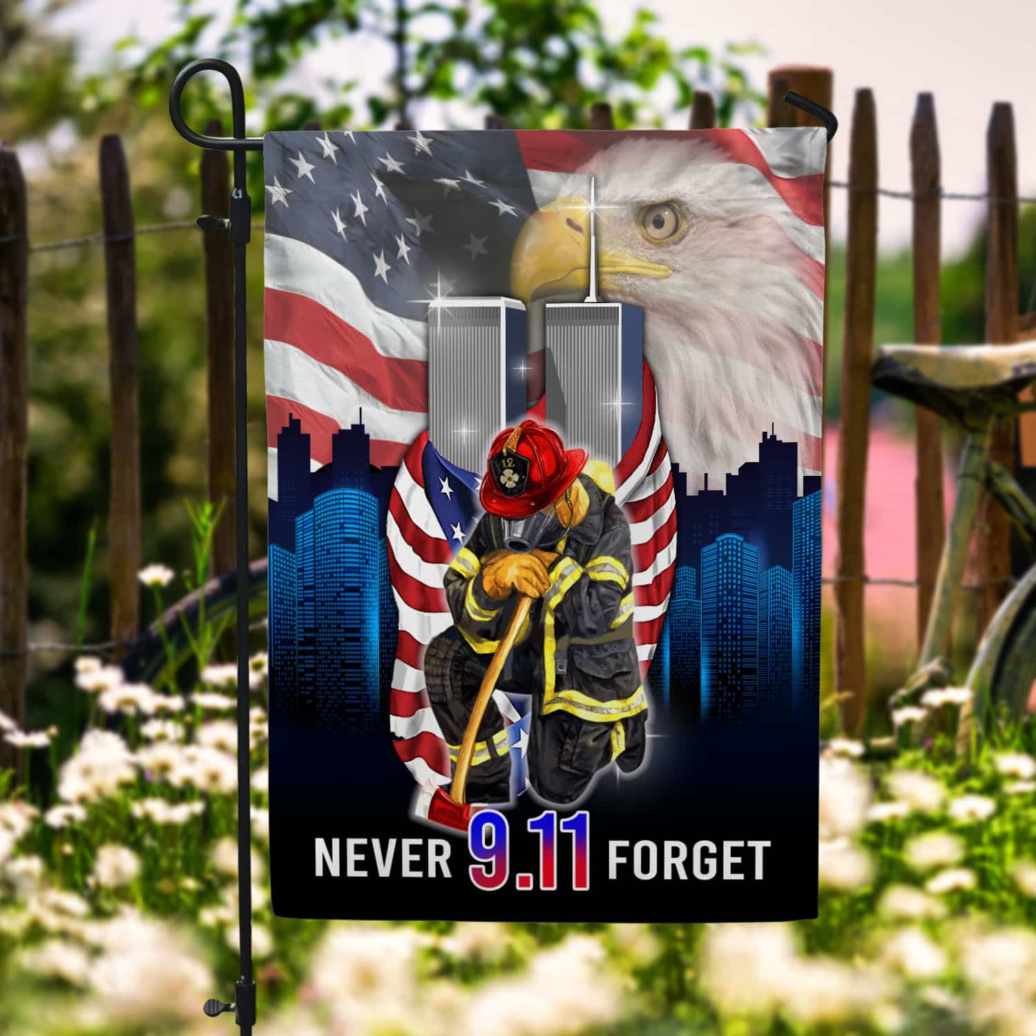 Patriot Day 9/11 Flag - Never Forget Twin Towers & Firefighter Tribute Banner-140725-10-mk-1