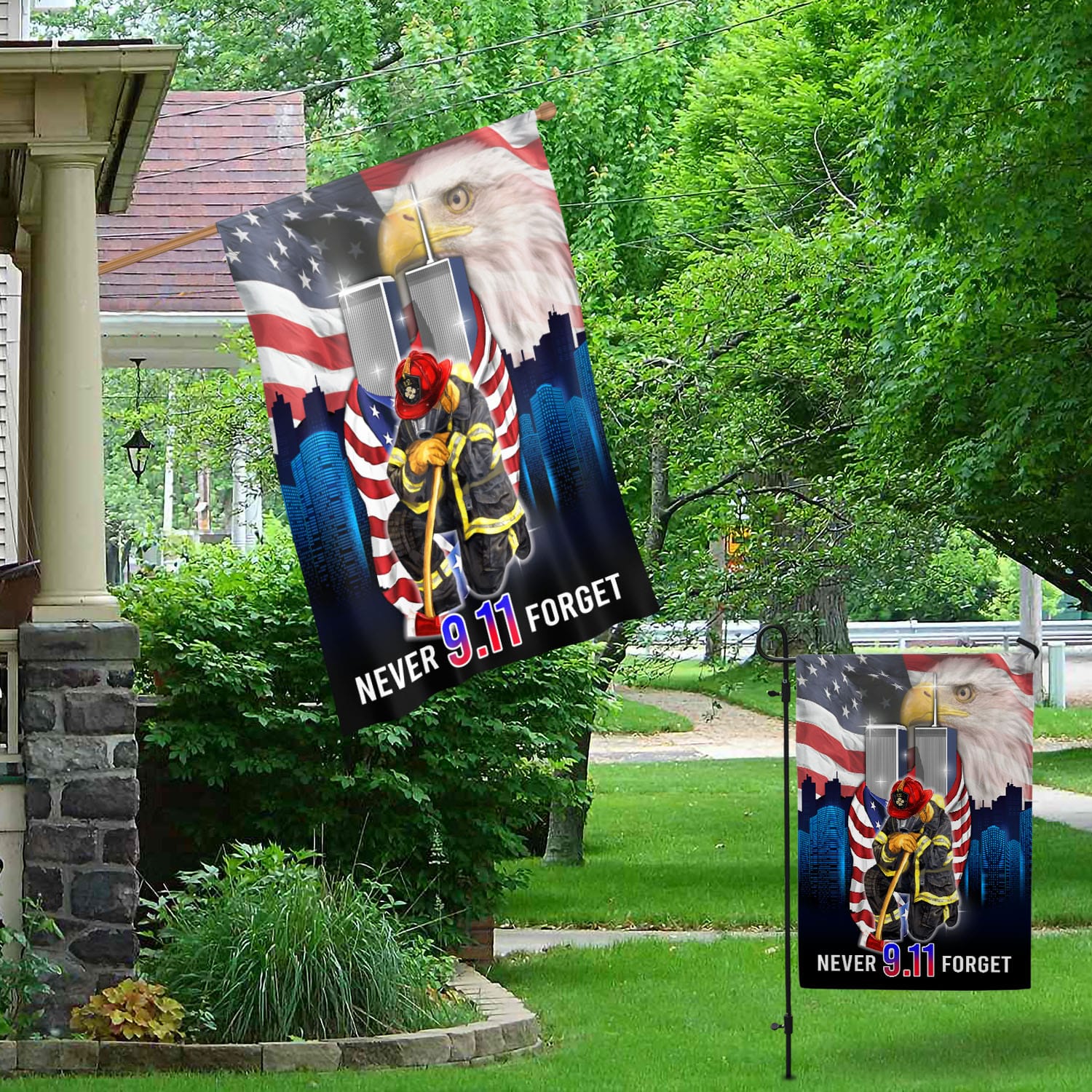Patriot Day 9/11 Flag - Never Forget Twin Towers & Firefighter Tribute Banner-140725-10-mk-2