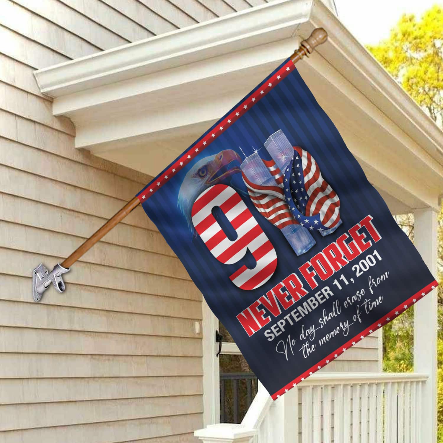 Patriot Day 9/11 Flag - September 11 Tribute with Twin Towers, American Flag, and Bald Eagle-140725-13-mk-4