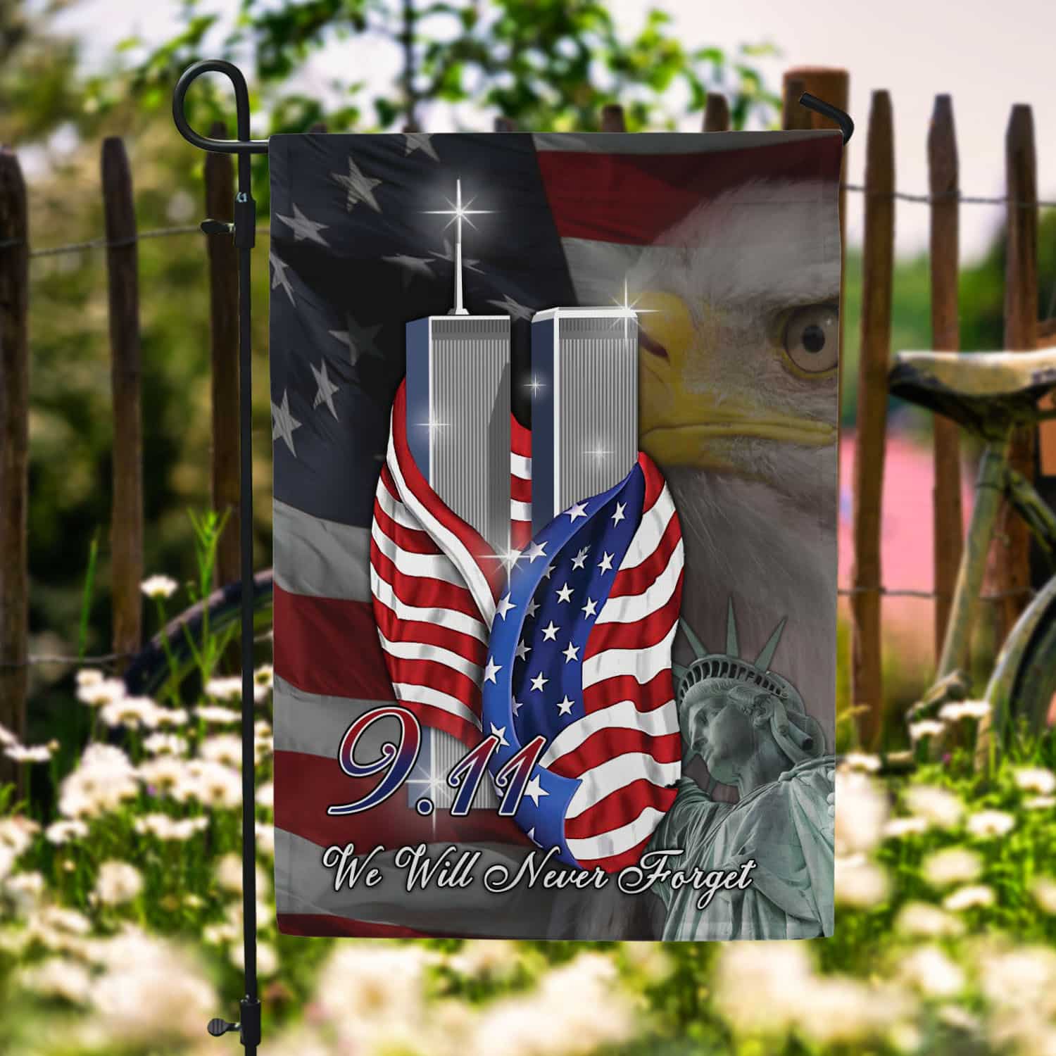 Patriot Day 9/11 Flag - Twin Towers, Bald Eagle & Statue of Liberty Memorial Banner-140725-7k-5-mk1