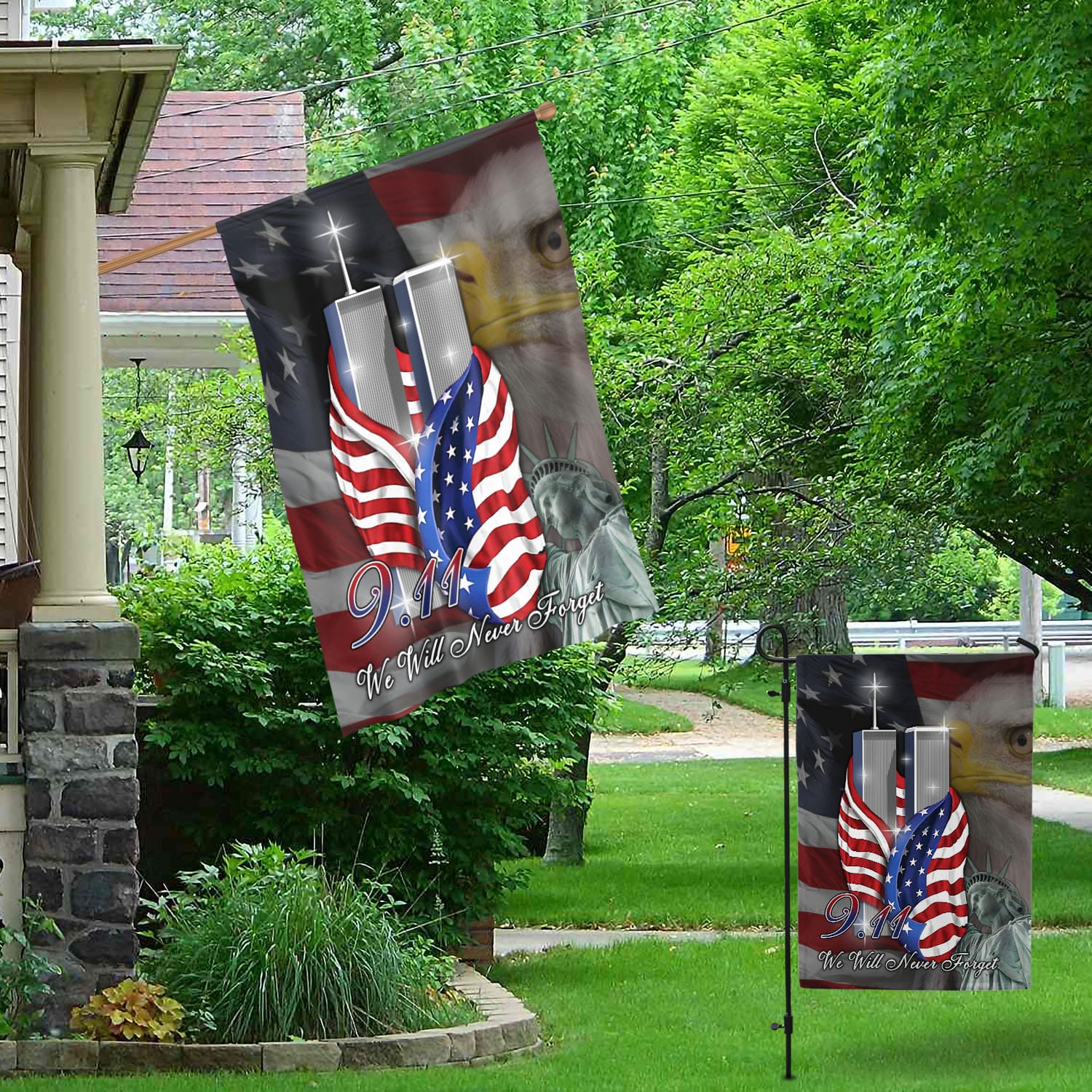 Patriot Day 9/11 Flag - Twin Towers, Bald Eagle & Statue of Liberty Memorial Banner-140725-7k-5-mk3
