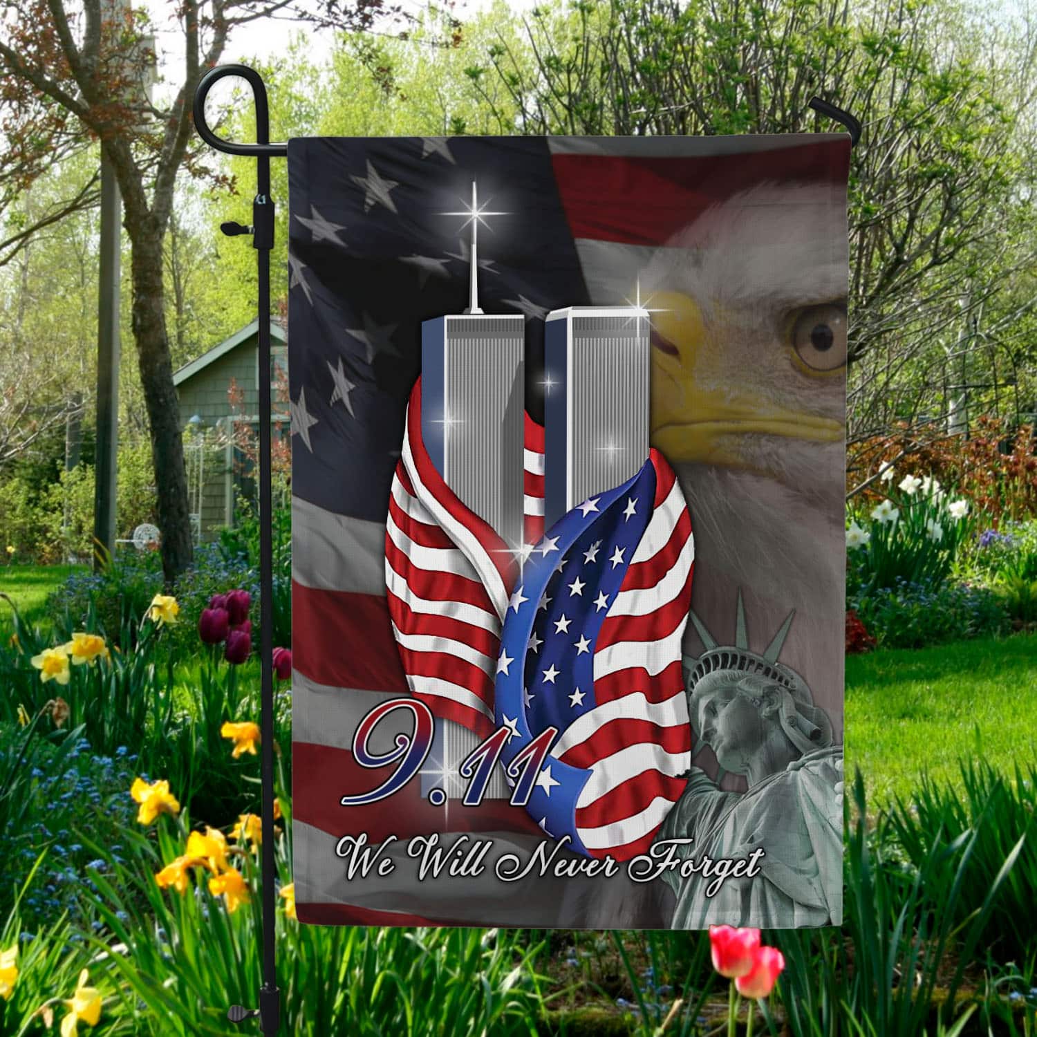 Patriot Day 9/11 Flag - Twin Towers, Bald Eagle & Statue of Liberty Memorial Banner-140725-7k-5-mk6