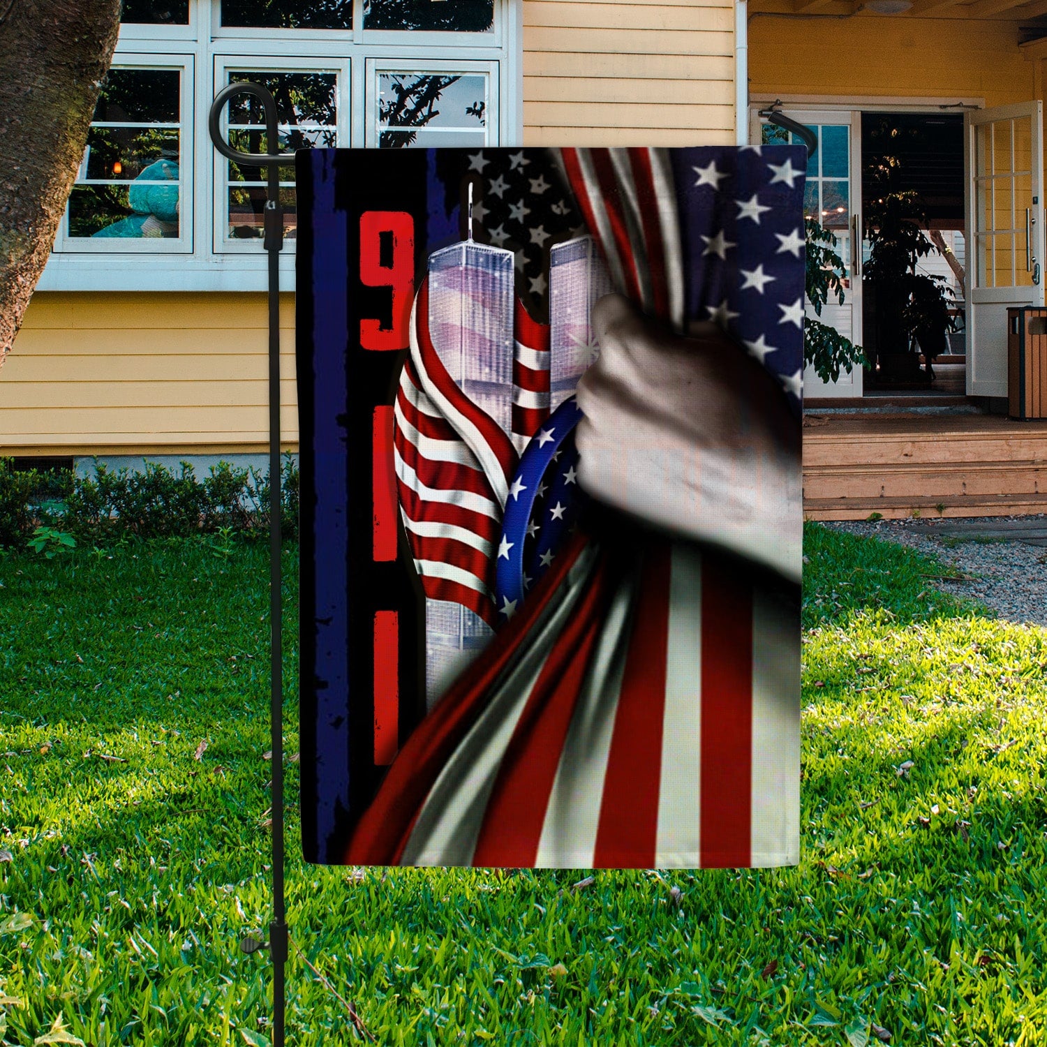 Patriot Day 9/11 Flag - Twin Towers Revealed Behind American Flag Design140725-5-mk1
