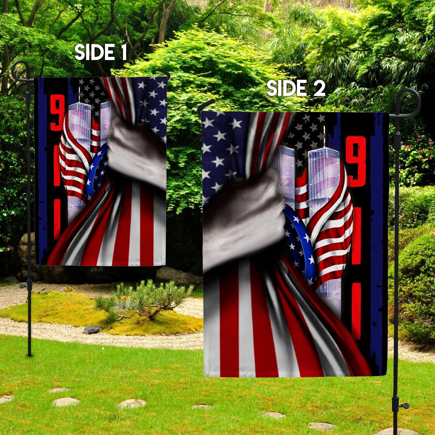 Patriot Day 9/11 Flag - Twin Towers Revealed Behind American Flag Design140725-5-mk2