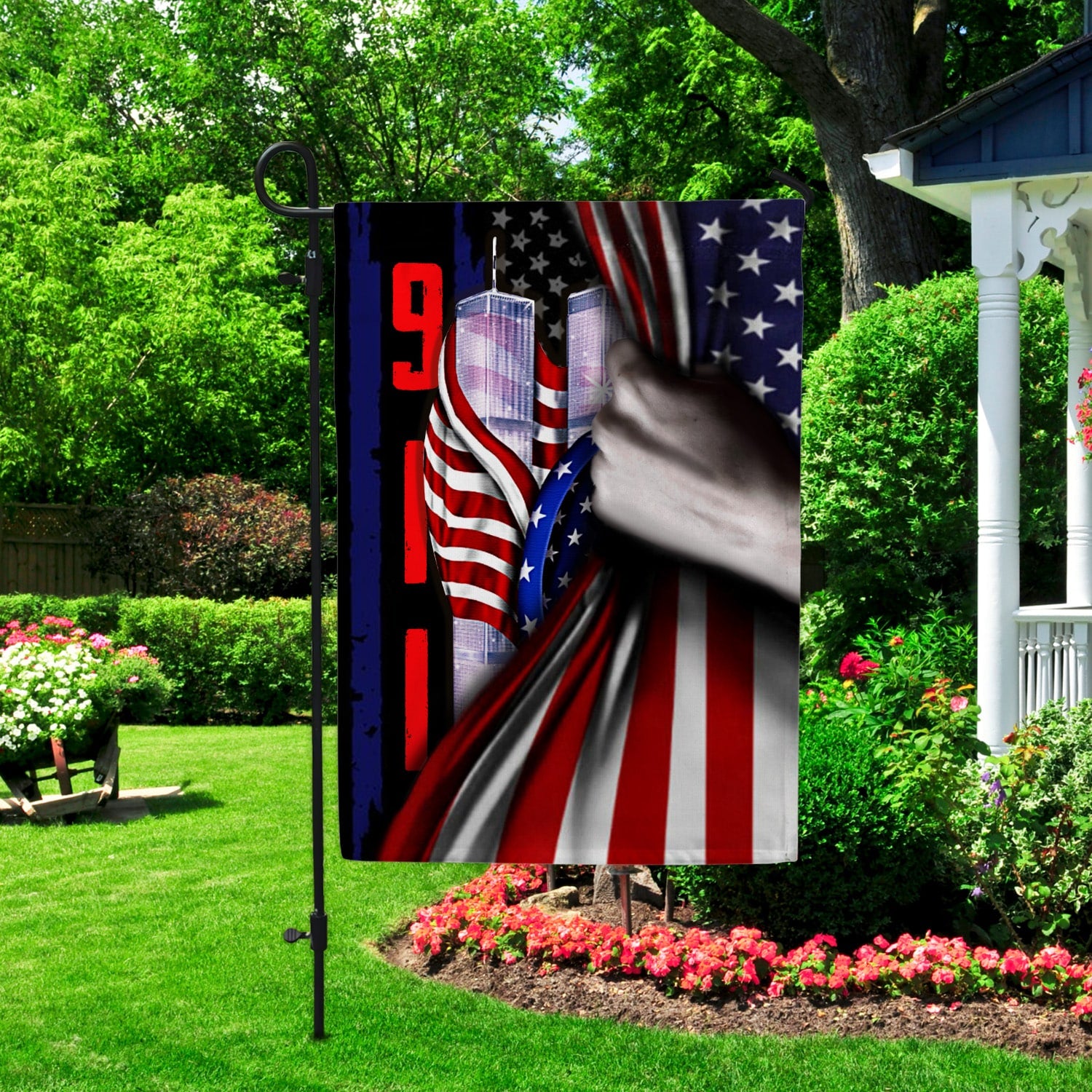 Patriot Day 9/11 Flag - Twin Towers Revealed Behind American Flag Design140725-5-mk6