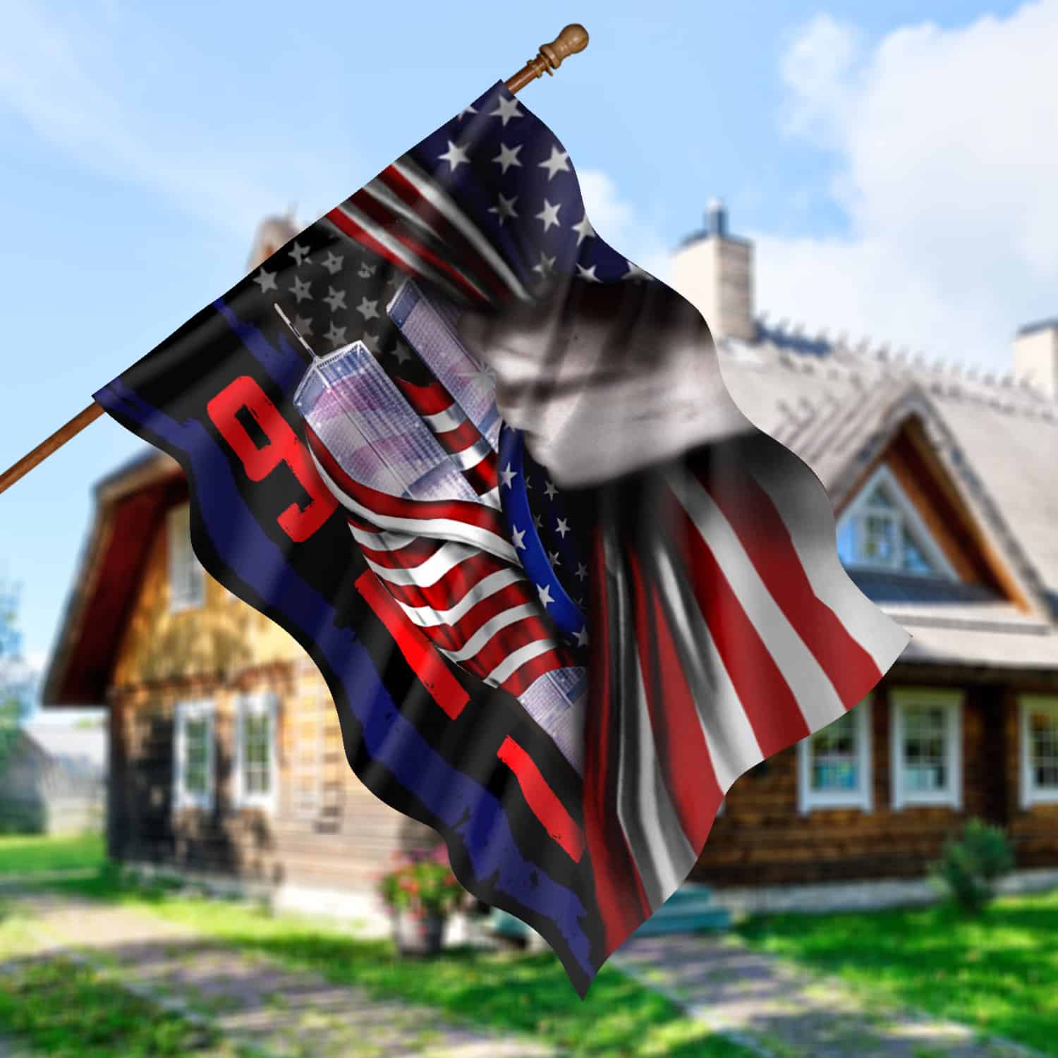 Patriot Day 9/11 Flag - Twin Towers Revealed Behind American Flag Design140725-5-mk7