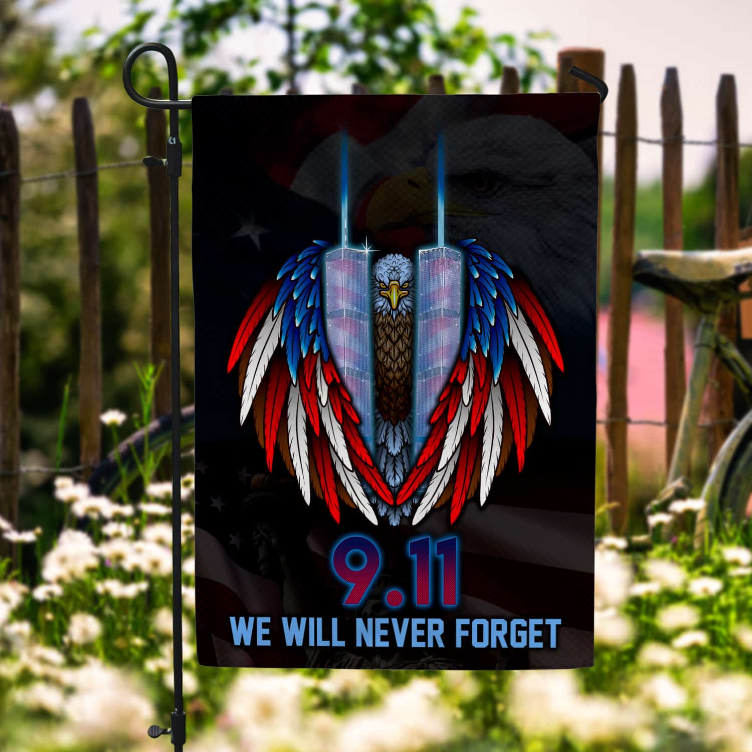 Patriot Day 9/11 Flag - We Will Never Forget Twin Towers & Eagle Wings Patriotic Banner-140725-2-mk1