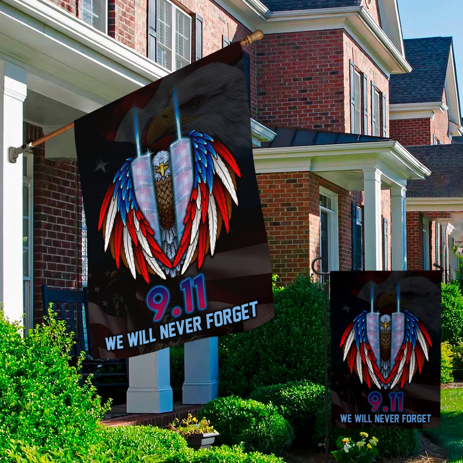 Patriot Day 9/11 Flag - We Will Never Forget Twin Towers & Eagle Wings Patriotic Banner-140725-2-mk3