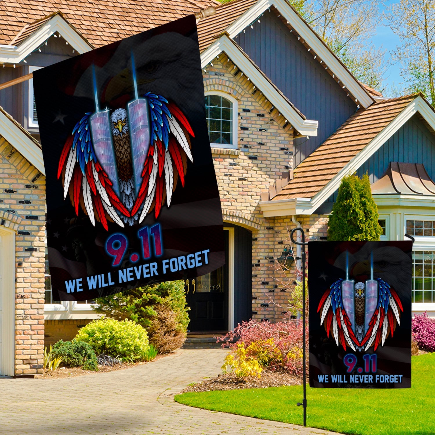 Patriot Day 9/11 Flag - We Will Never Forget Twin Towers & Eagle Wings Patriotic Banner-140725-2-mk4