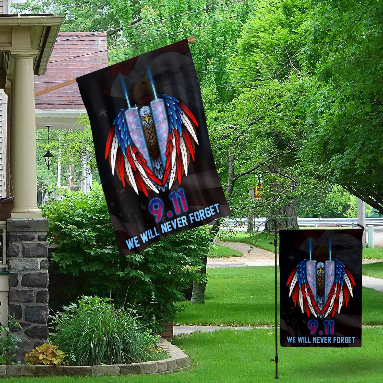 Patriot Day 9/11 Flag - We Will Never Forget Twin Towers & Eagle Wings Patriotic Banner-140725-2-mk5