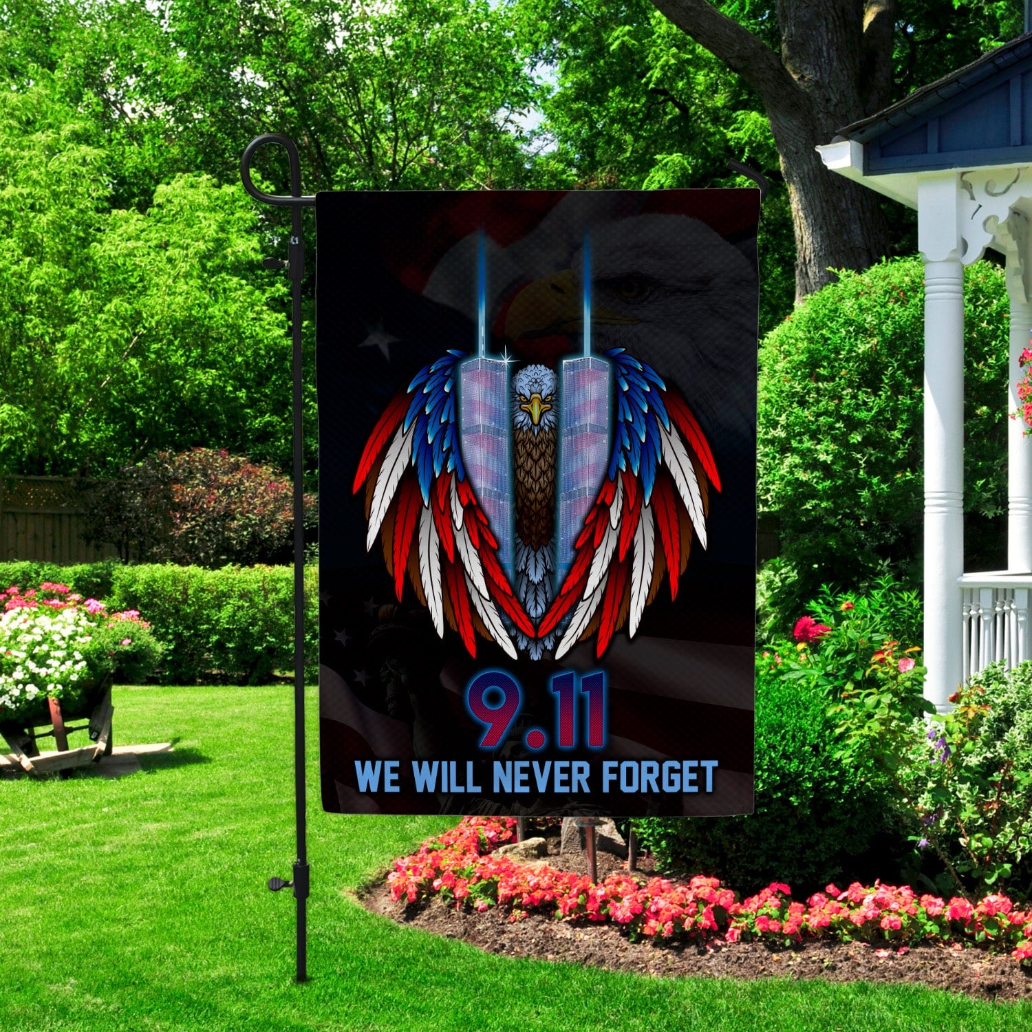 Patriot Day 9/11 Flag - We Will Never Forget Twin Towers & Eagle Wings Patriotic Banner-140725-2-mk7