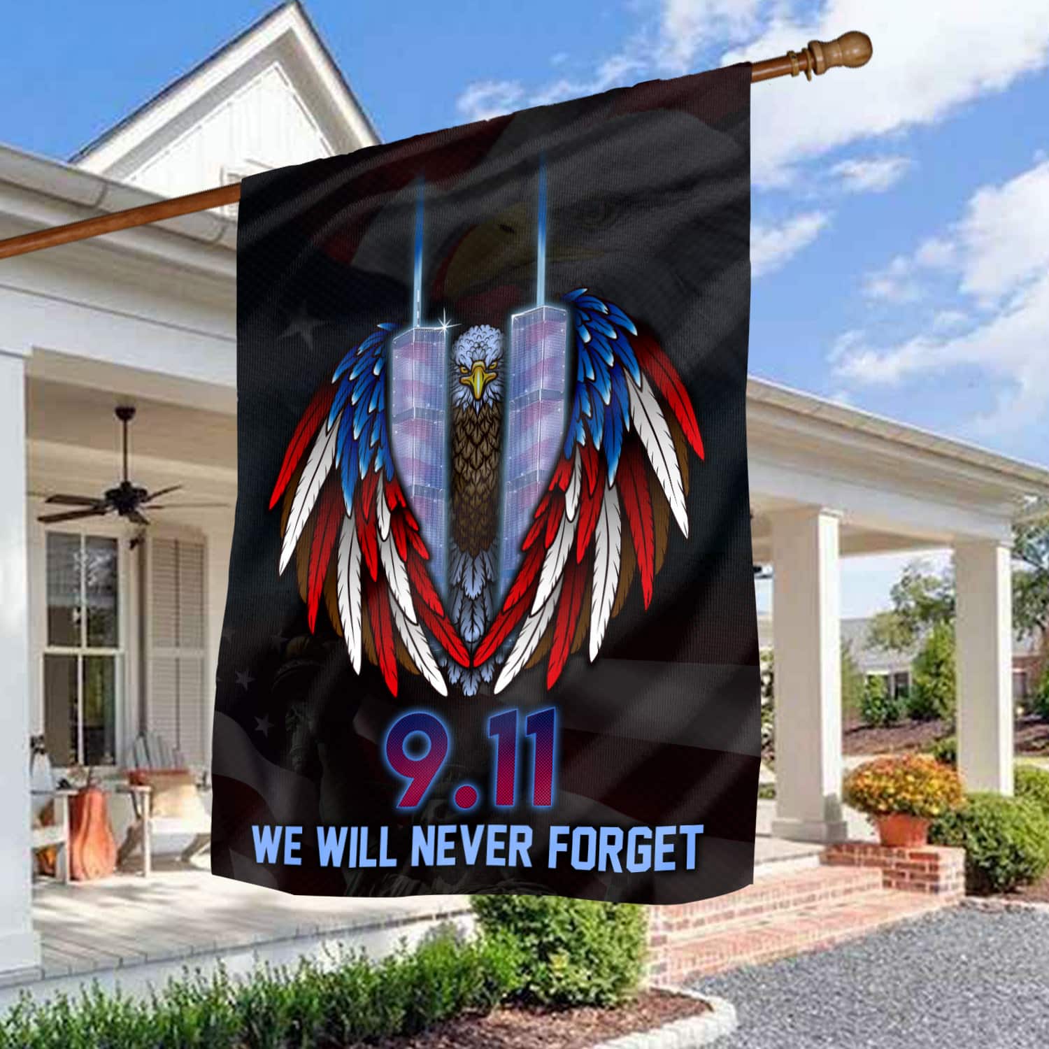 Patriot Day 9/11 Flag - We Will Never Forget Twin Towers & Eagle Wings Patriotic Banner-140725-2-mk8