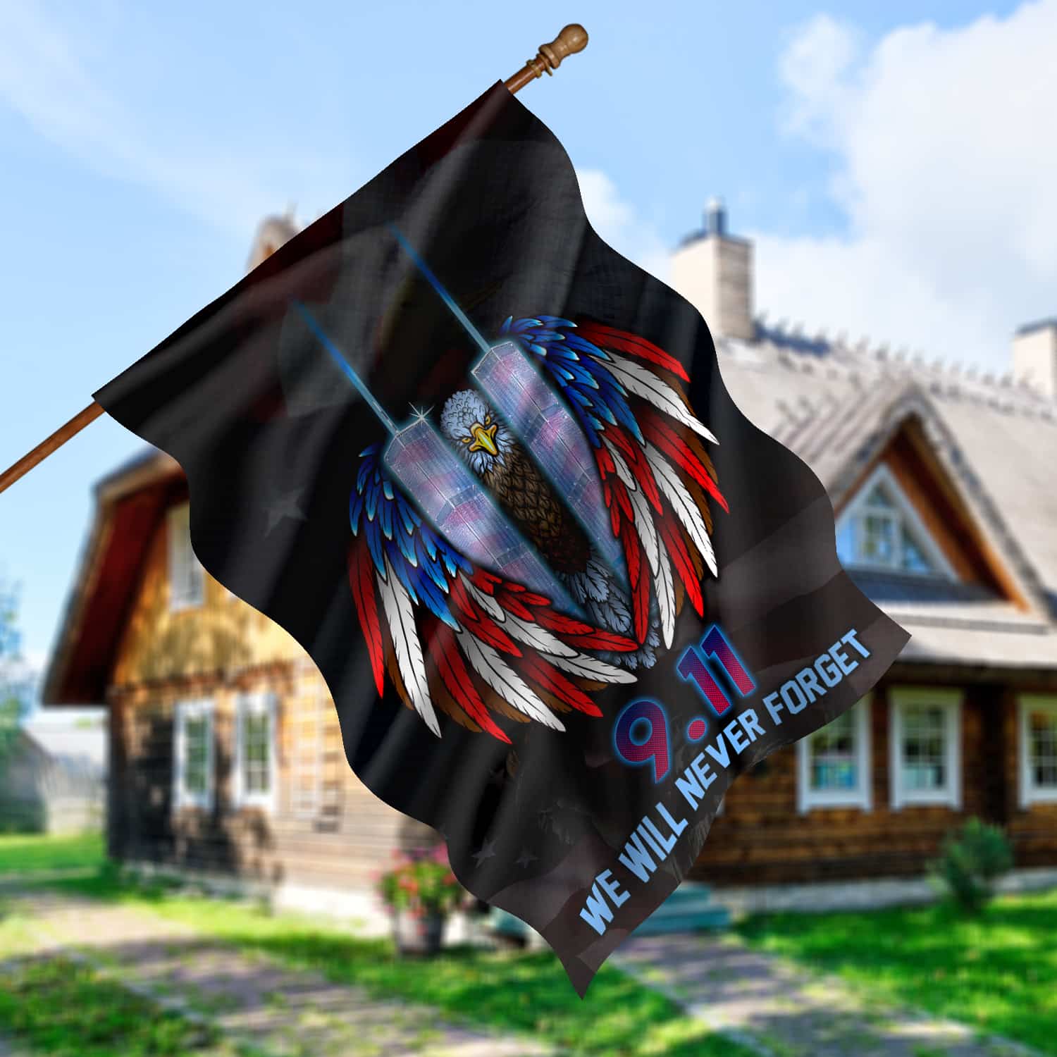 Patriot Day 9/11 Flag - We Will Never Forget Twin Towers & Eagle Wings Patriotic Banner-140725-2-mk9