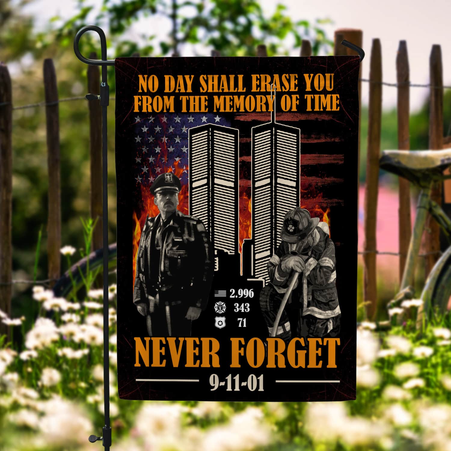 Patriot Day 9/11 Flag – Never Forget Banner with Twin Towers, Police & Firefighter-140725-8-mk-1