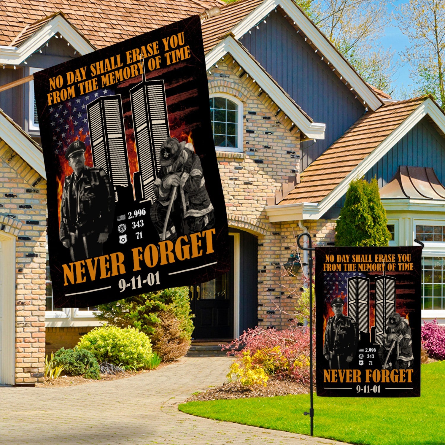 Patriot Day 9/11 Flag – Never Forget Banner with Twin Towers, Police & Firefighter-140725-8-mk-3