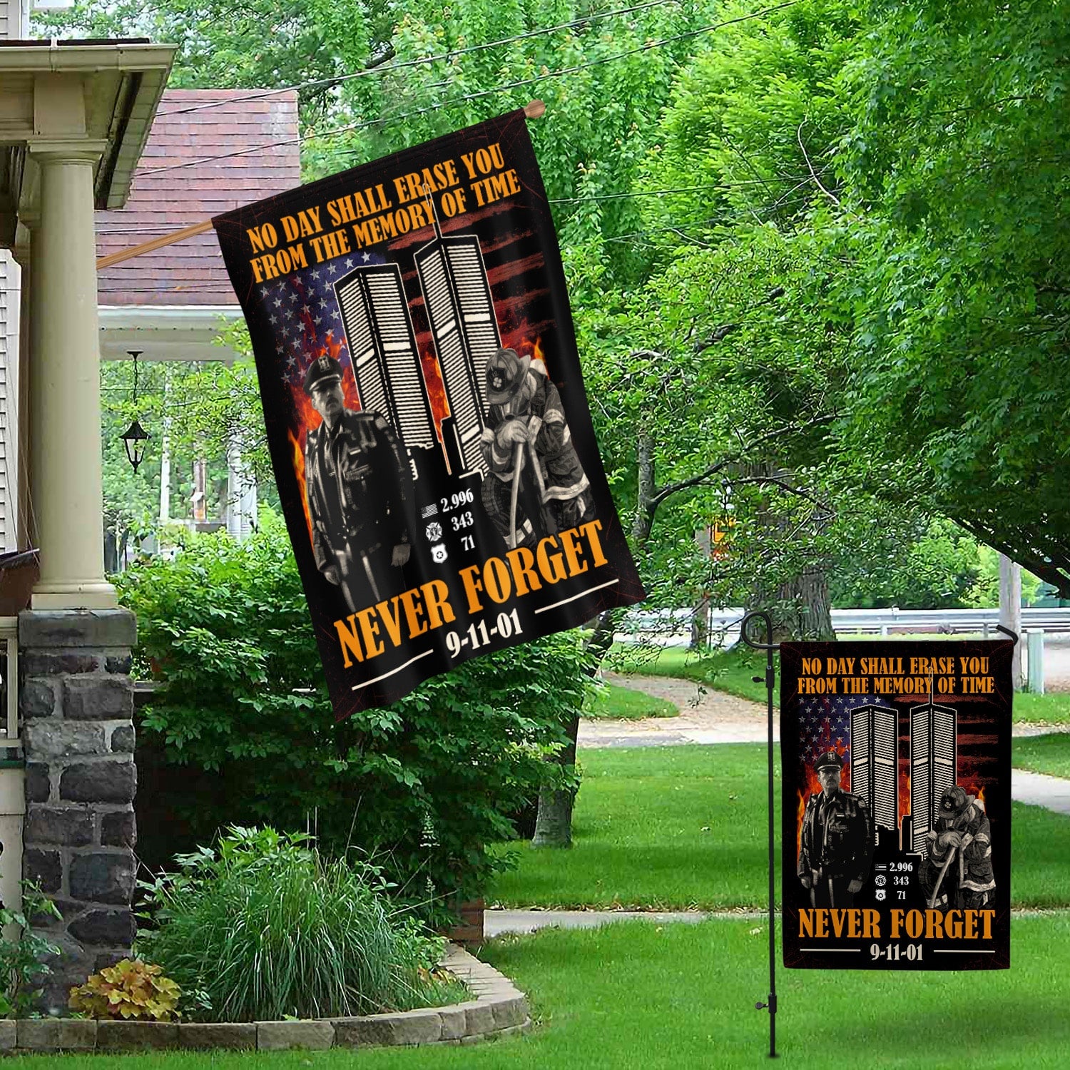 Patriot Day 9/11 Flag – Never Forget Banner with Twin Towers, Police & Firefighter-140725-8-mk-4