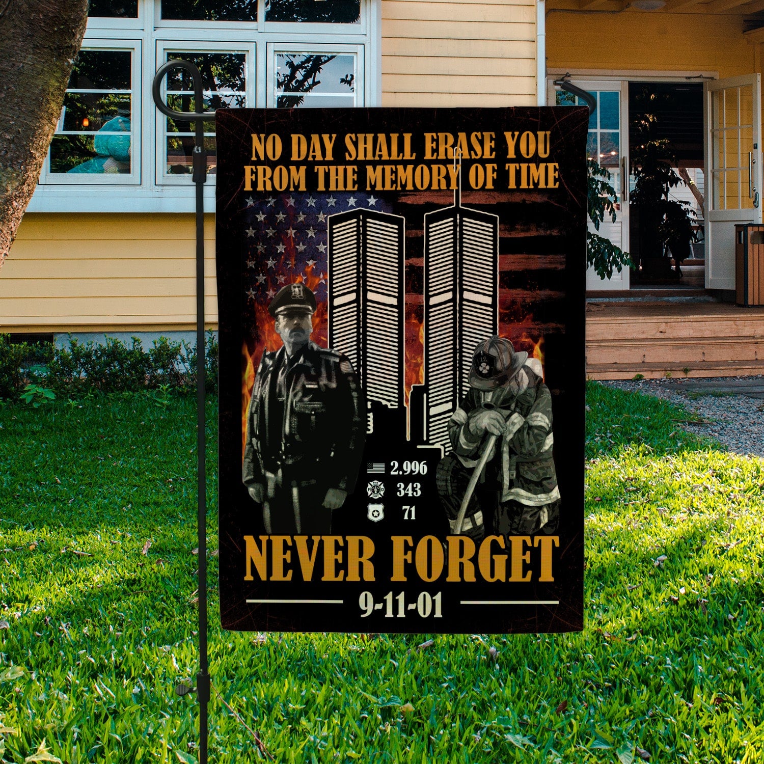 Patriot Day 9/11 Flag – Never Forget Banner with Twin Towers, Police & Firefighter-140725-8-mk-6
