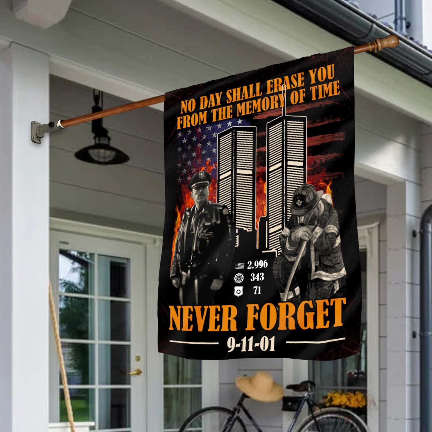 Patriot Day 9/11 Flag – Never Forget Banner with Twin Towers, Police & Firefighter-140725-8-mk7