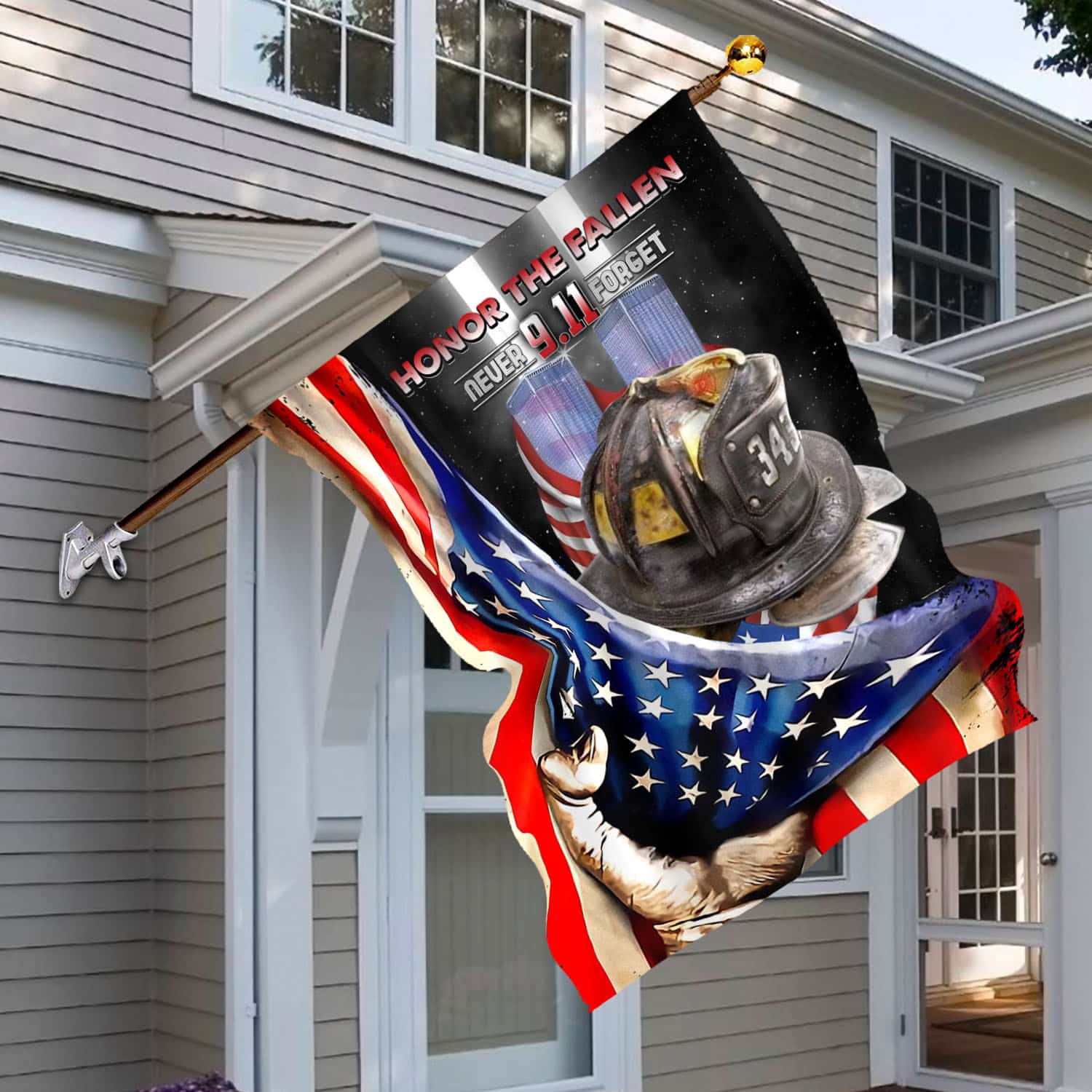 Patriot Day Flag - 9.11 Remembrance with American Flag and Fireman Gear-W150725-01-mk5