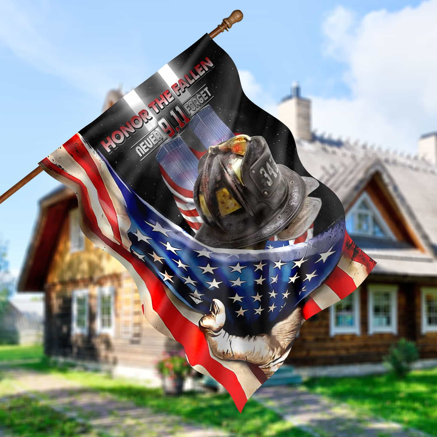 Patriot Day Flag - 9.11 Remembrance with American Flag and Fireman Gear-W150725-01-mk6