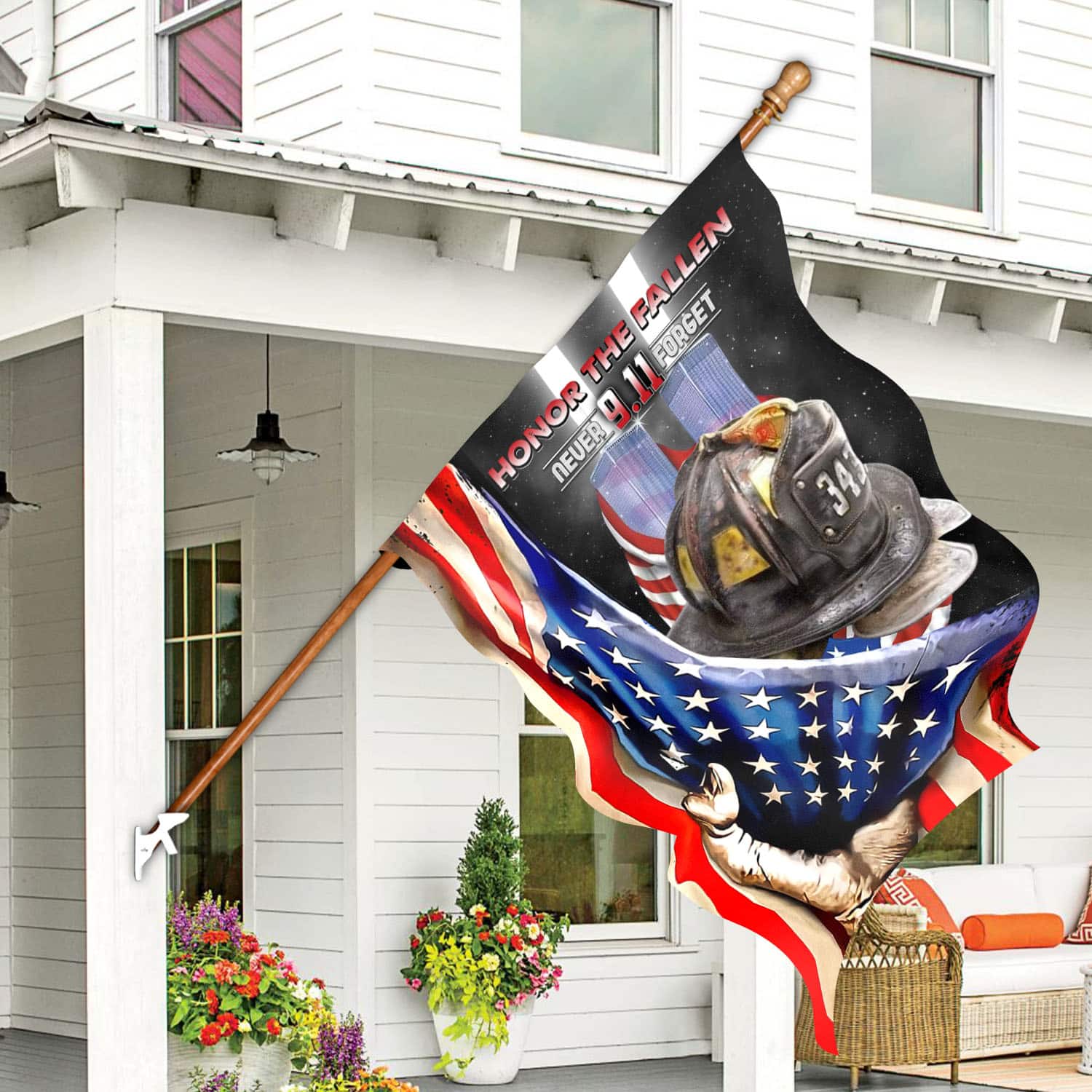 Patriot Day Flag - 9.11 Remembrance with American Flag and Fireman Gear-W150725-01-mk7