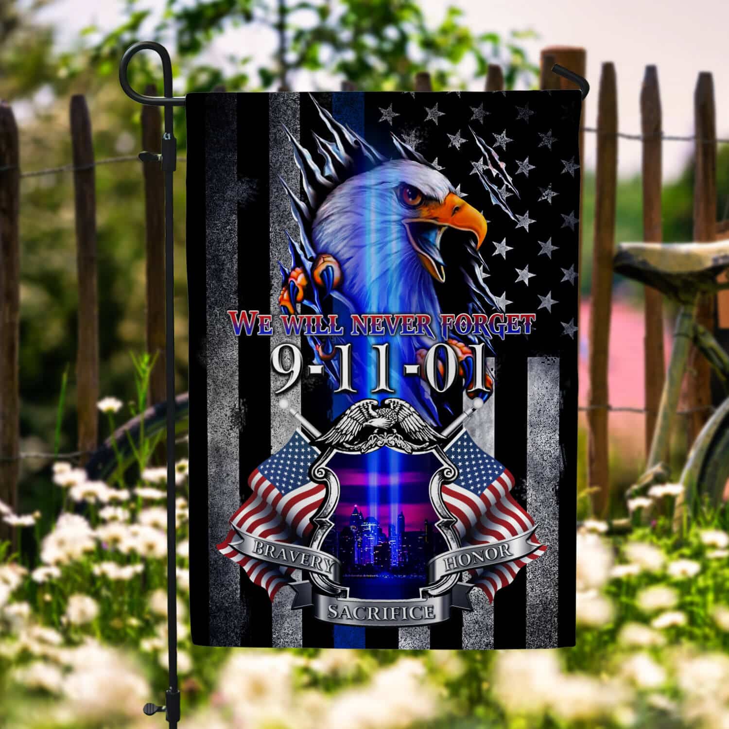 Patriot Day Memorial Flag – 9/11 Tribute with Eagle & American Flags-140725-1-mk1