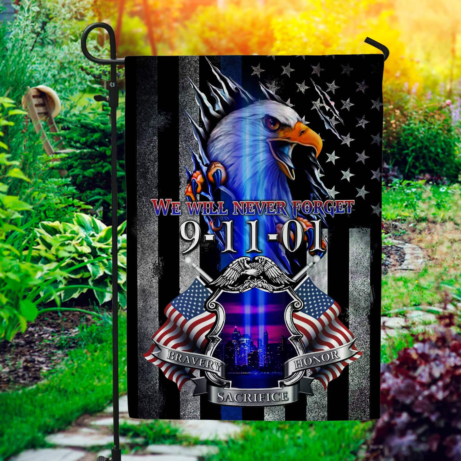 Patriot Day Memorial Flag – 9/11 Tribute with Eagle & American Flags-140725-1-mk2