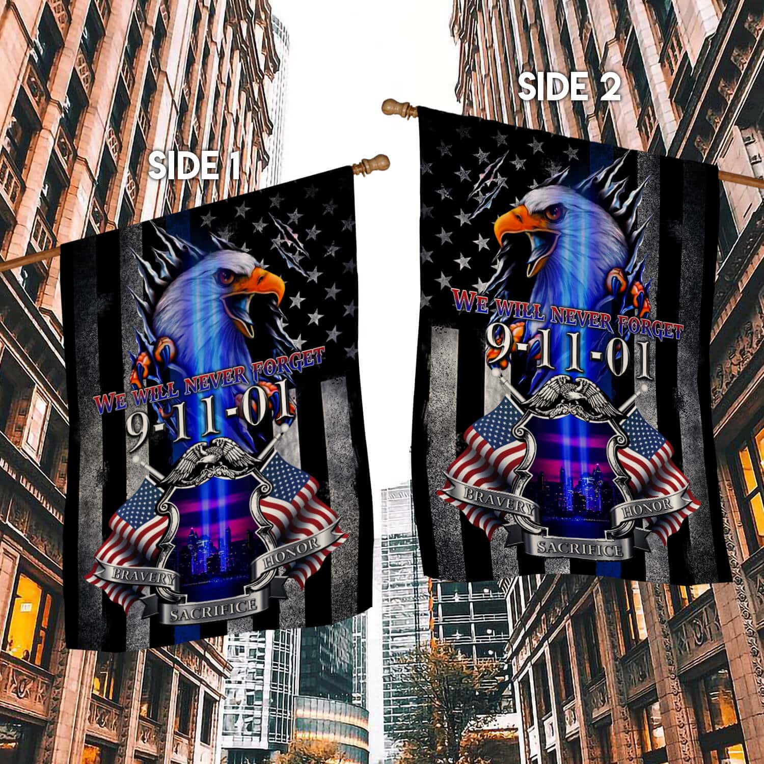 Patriot Day Memorial Flag – 9/11 Tribute with Eagle & American Flags-140725-1-mk3